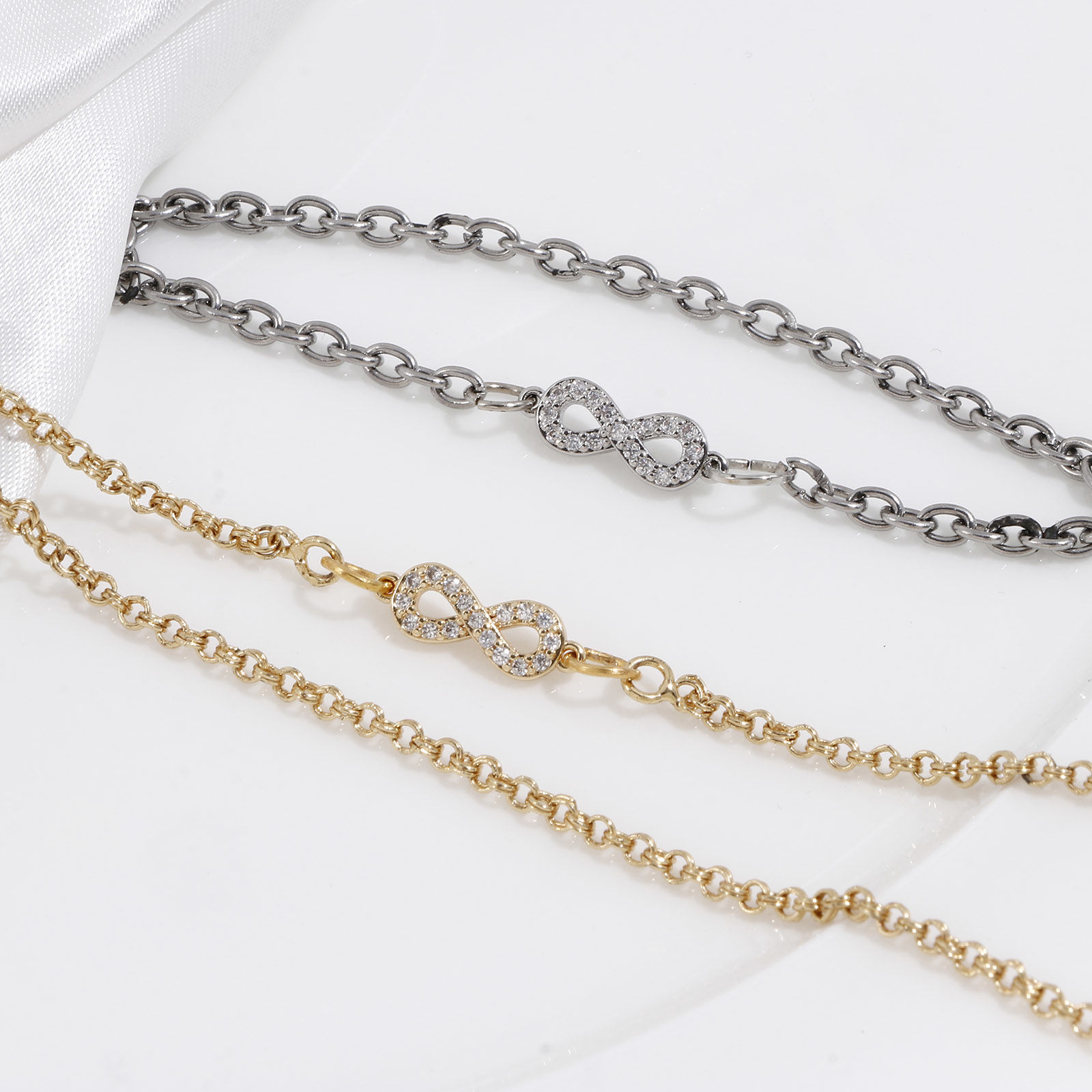 Bild von Messing Micro Pave Steckverbinder Charms Anhänger Unendlichkeit Symbol Echtgold plattiert Klar Zirkonia 15,5mm x 5mm, 2 Stück