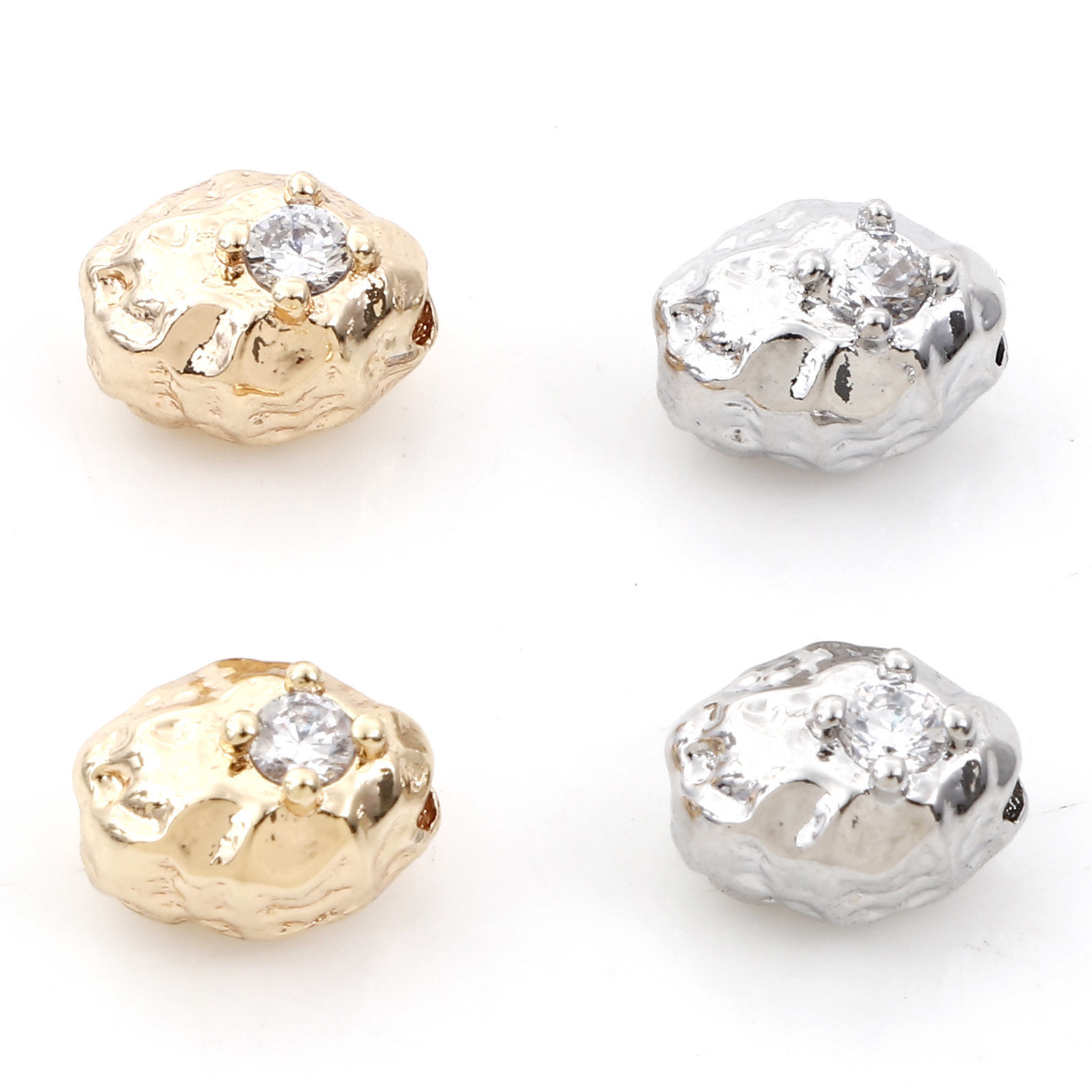 Picture of Brass Beads For DIY Jewelry Making Multicolor Oval Clear Cubic Zirconia