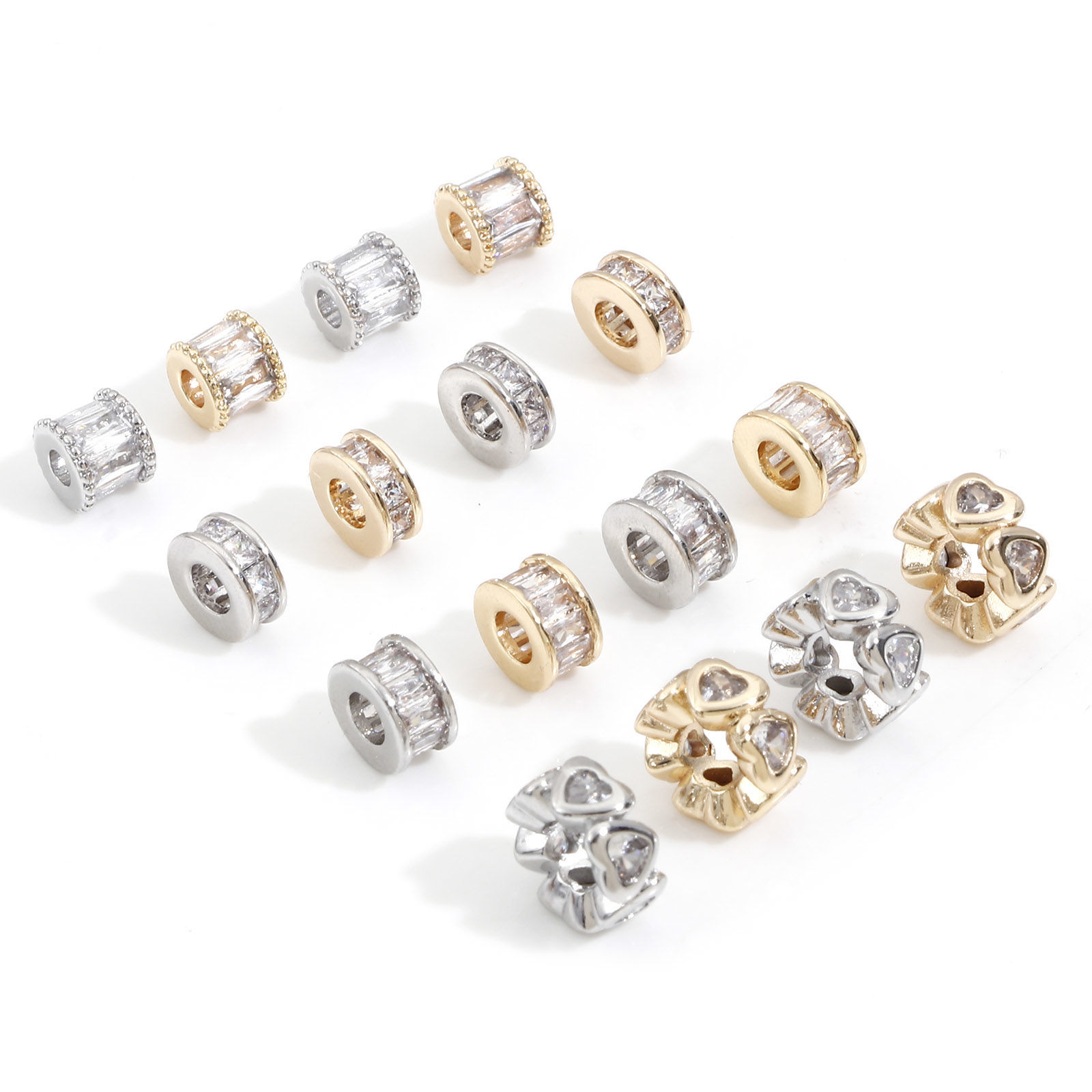 Picture of Brass Beads For DIY Jewelry Making Multicolor Cylinder Clear Cubic Zirconia