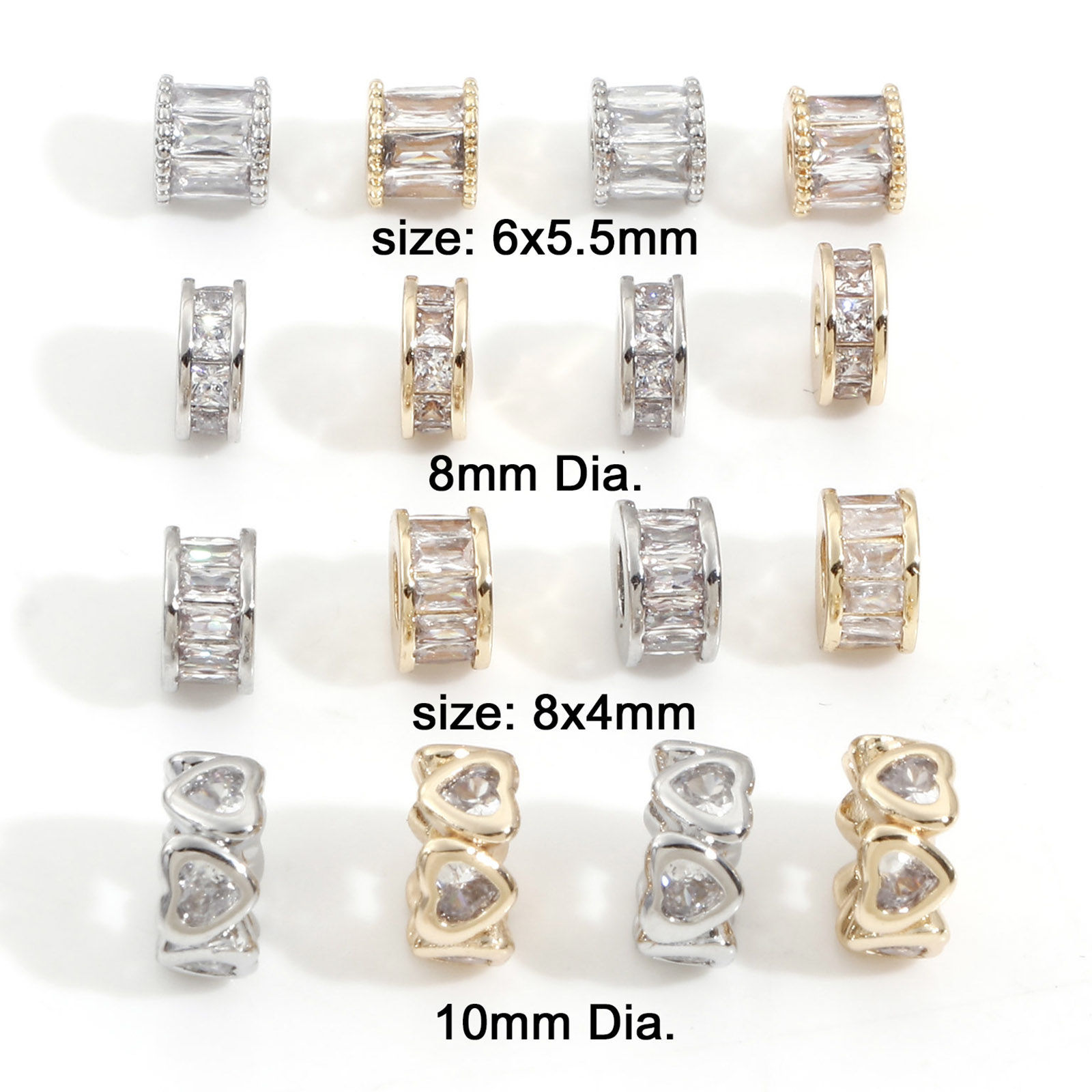 Picture of Brass Beads For DIY Jewelry Making Multicolor Cylinder Clear Cubic Zirconia