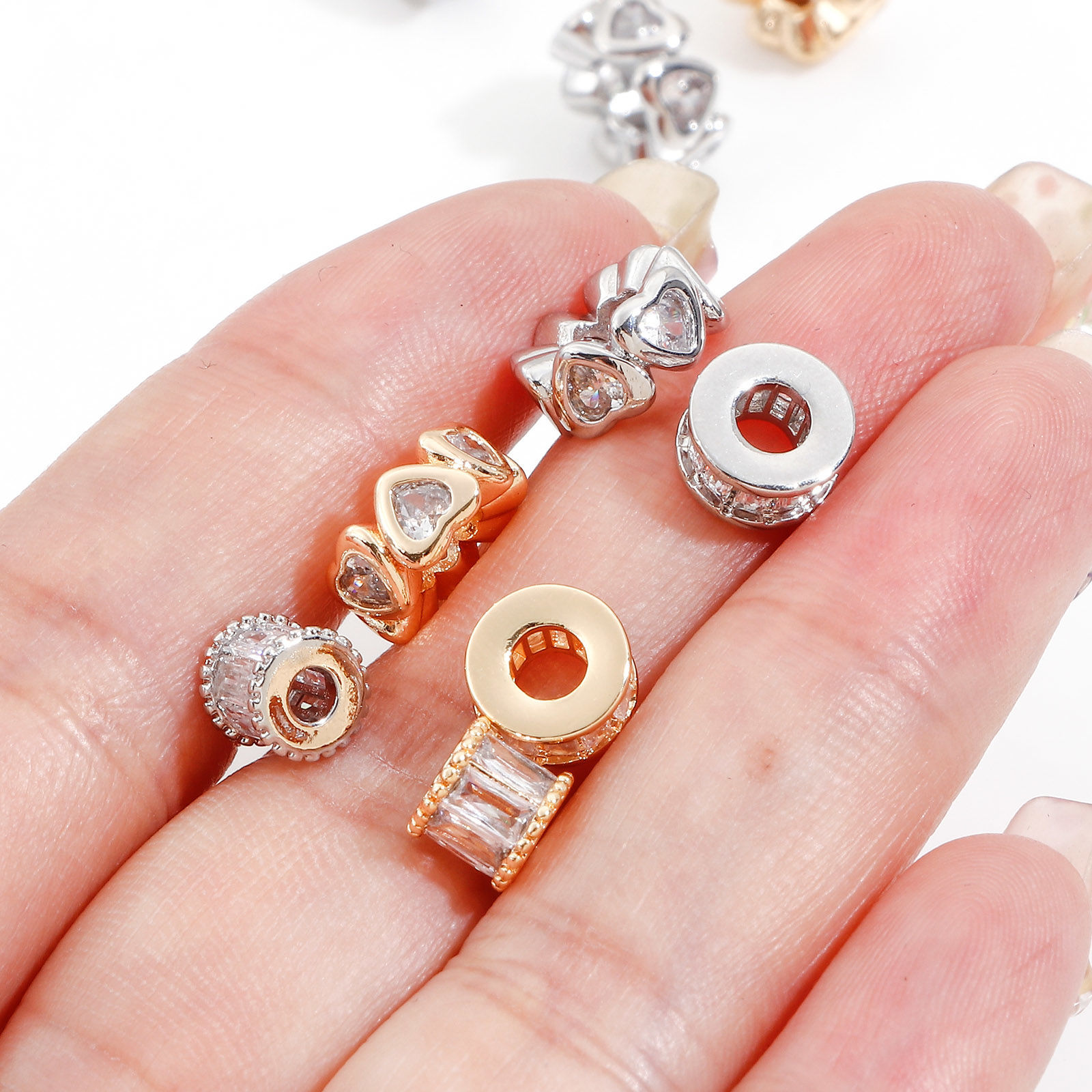 Picture of Brass Beads For DIY Jewelry Making Multicolor Cylinder Clear Cubic Zirconia