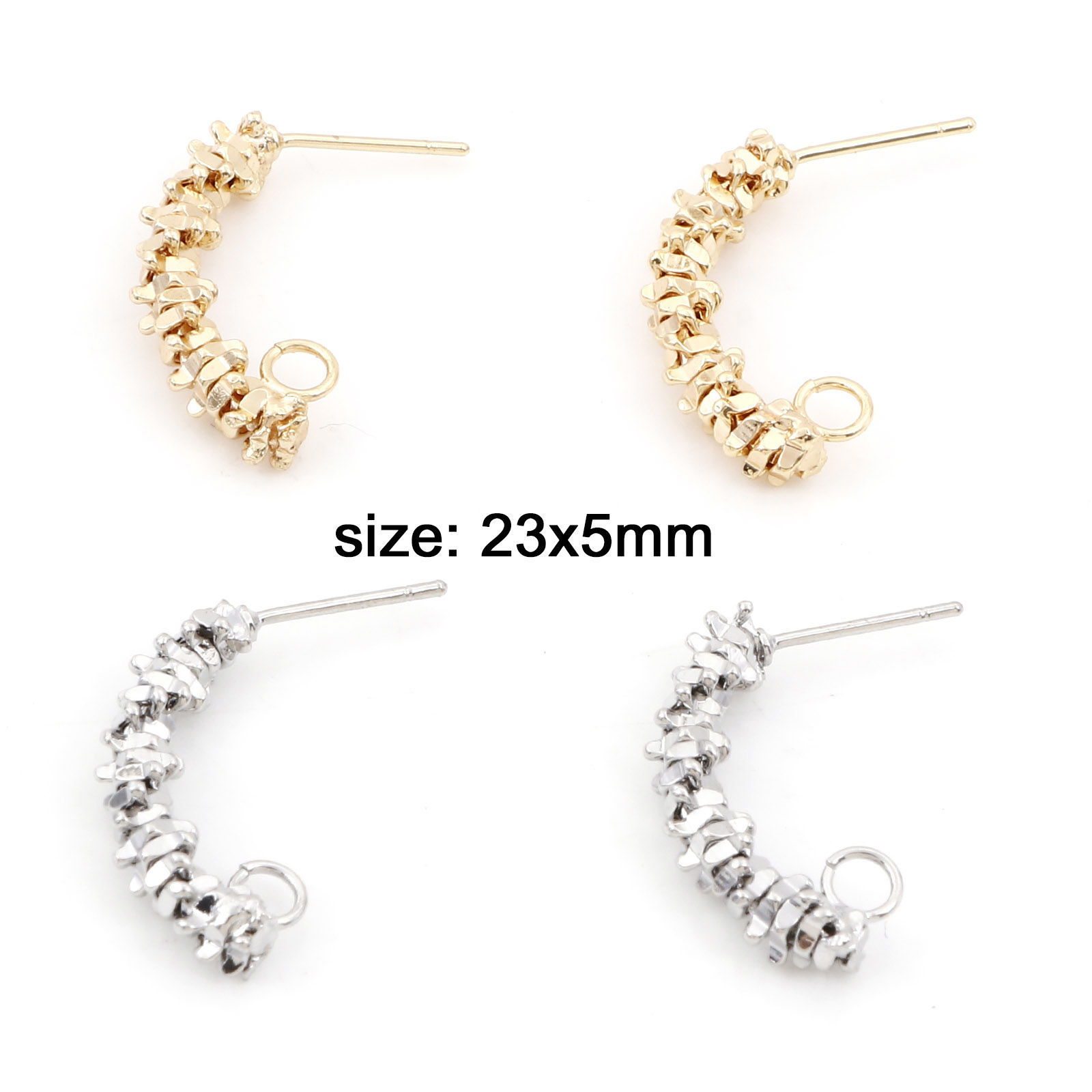 Picture of Brass Ear Post Stud Earrings Real Gold Plated Arc With Loop 23mm x 5mm