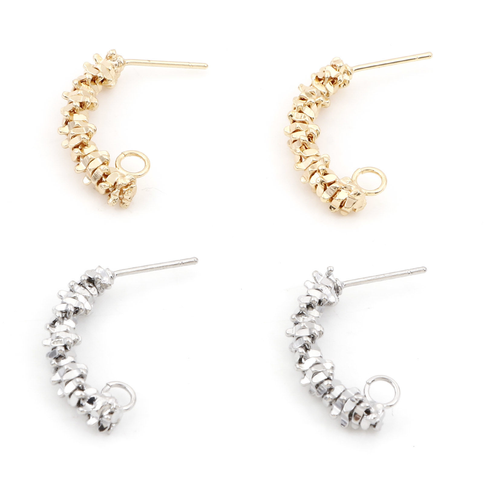 Picture of Brass Ear Post Stud Earrings Real Gold Plated Arc With Loop 23mm x 5mm