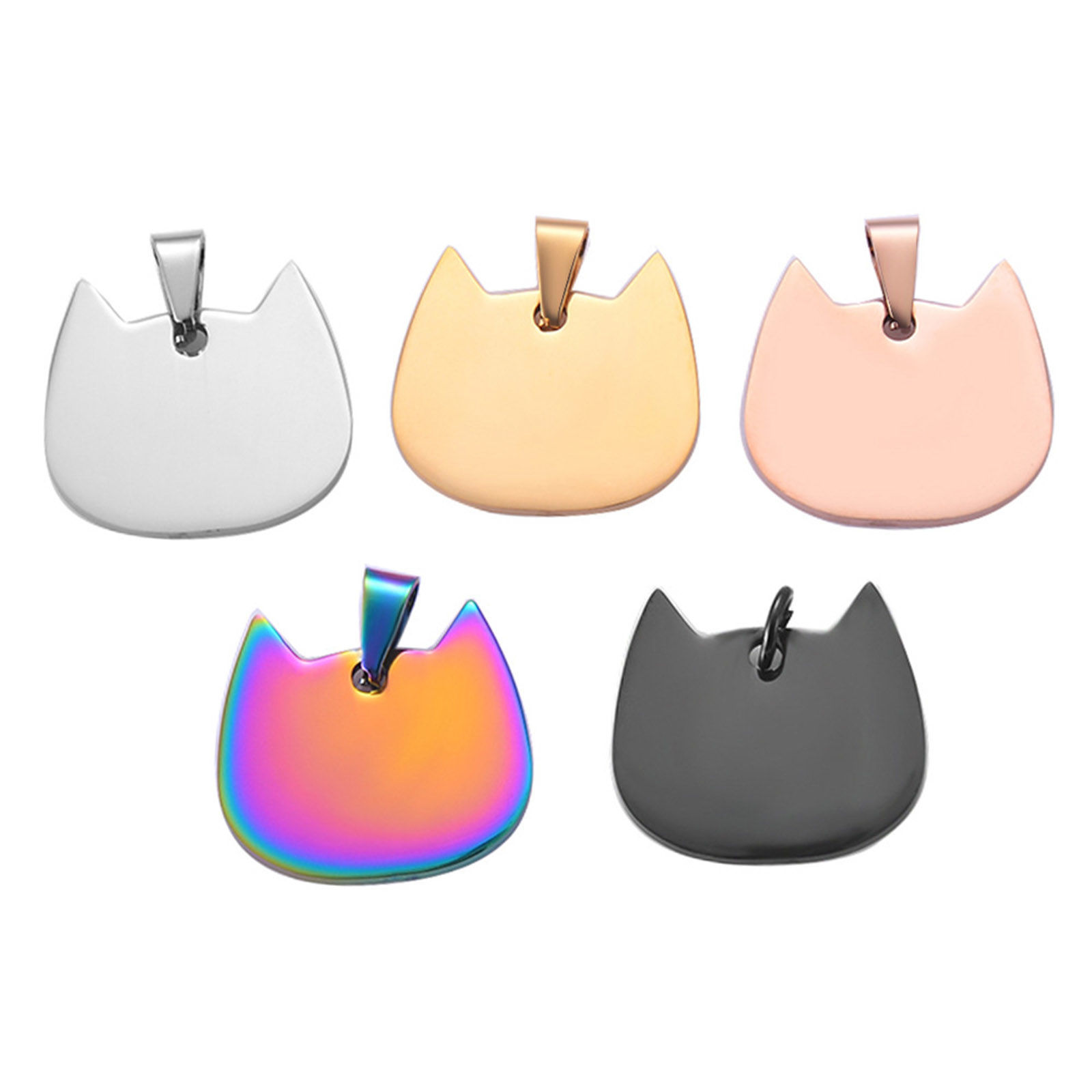 1 個 201ステンレス鋼 ブランクスタンプタグ チャーム ペンダント 猫 鏡面研磨 29mm x 28mm、 の画像
