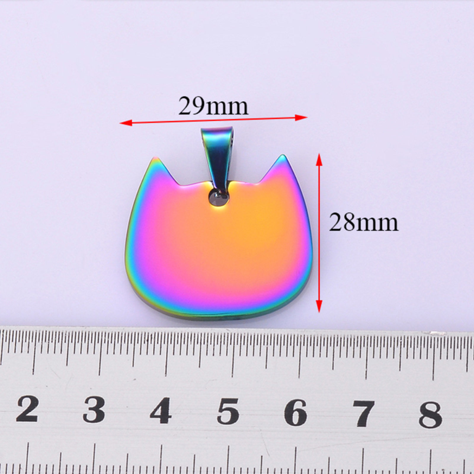 1 個 201ステンレス鋼 ブランクスタンプタグ チャーム ペンダント 猫 鏡面研磨 29mm x 28mm、 の画像