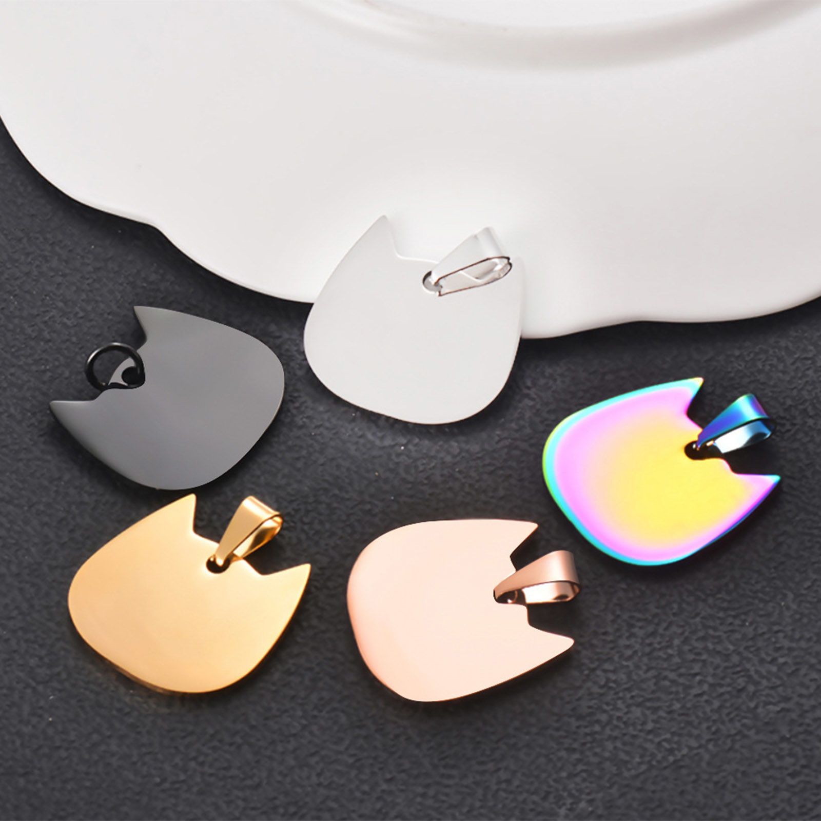 1 個 201ステンレス鋼 ブランクスタンプタグ チャーム ペンダント 猫 鏡面研磨 29mm x 28mm、 の画像