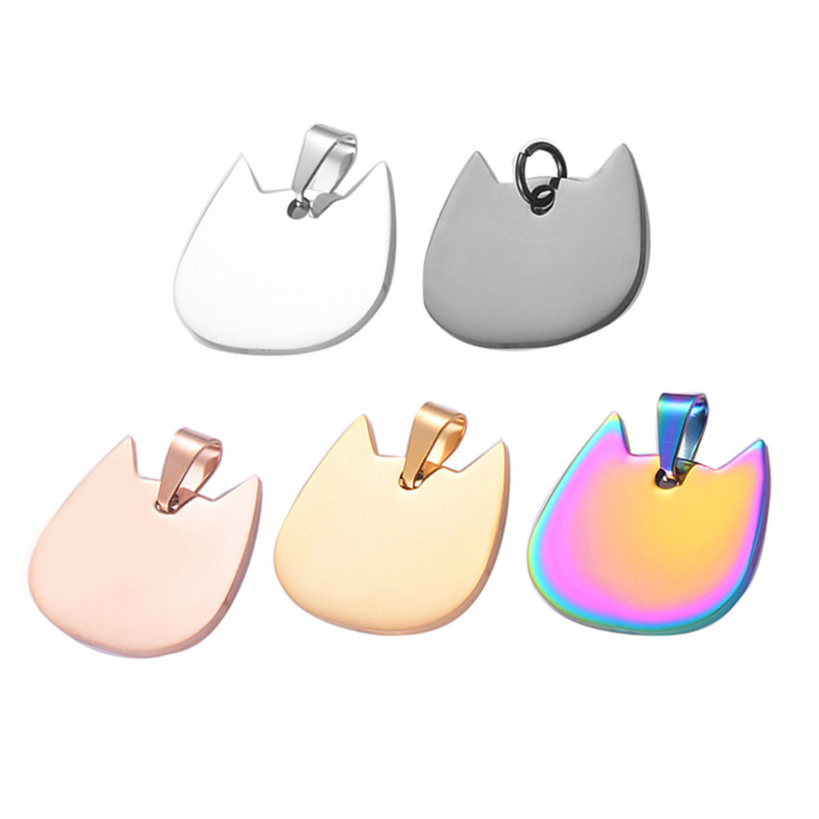 1 個 201ステンレス鋼 ブランクスタンプタグ チャーム ペンダント 猫 鏡面研磨 29mm x 28mm、 の画像
