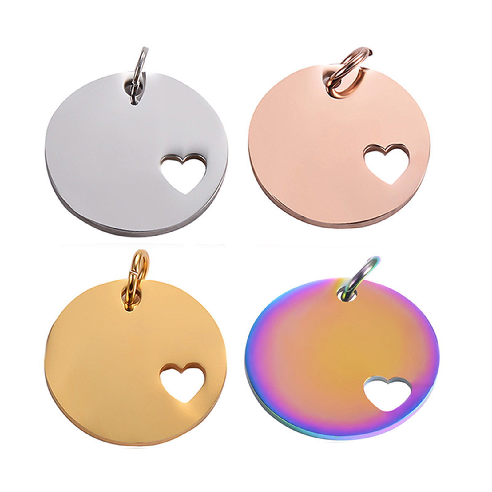 Image de PendentifsÉtiquettes d'Estampage Vierges en 201 Acier Inoxydable Rond Cœur Polissage Miroir 25mm Dia, 1 Pièce
