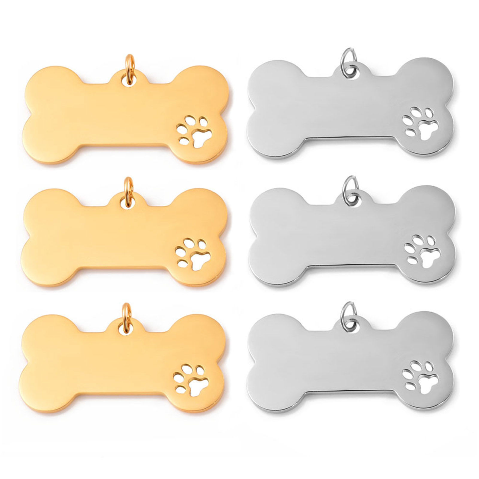 1 個 201ステンレス鋼 ペットメモリアル ブランクスタンプタグ ペンダント 骨 フットプリント 鏡面研磨 40mm x 20mm の画像