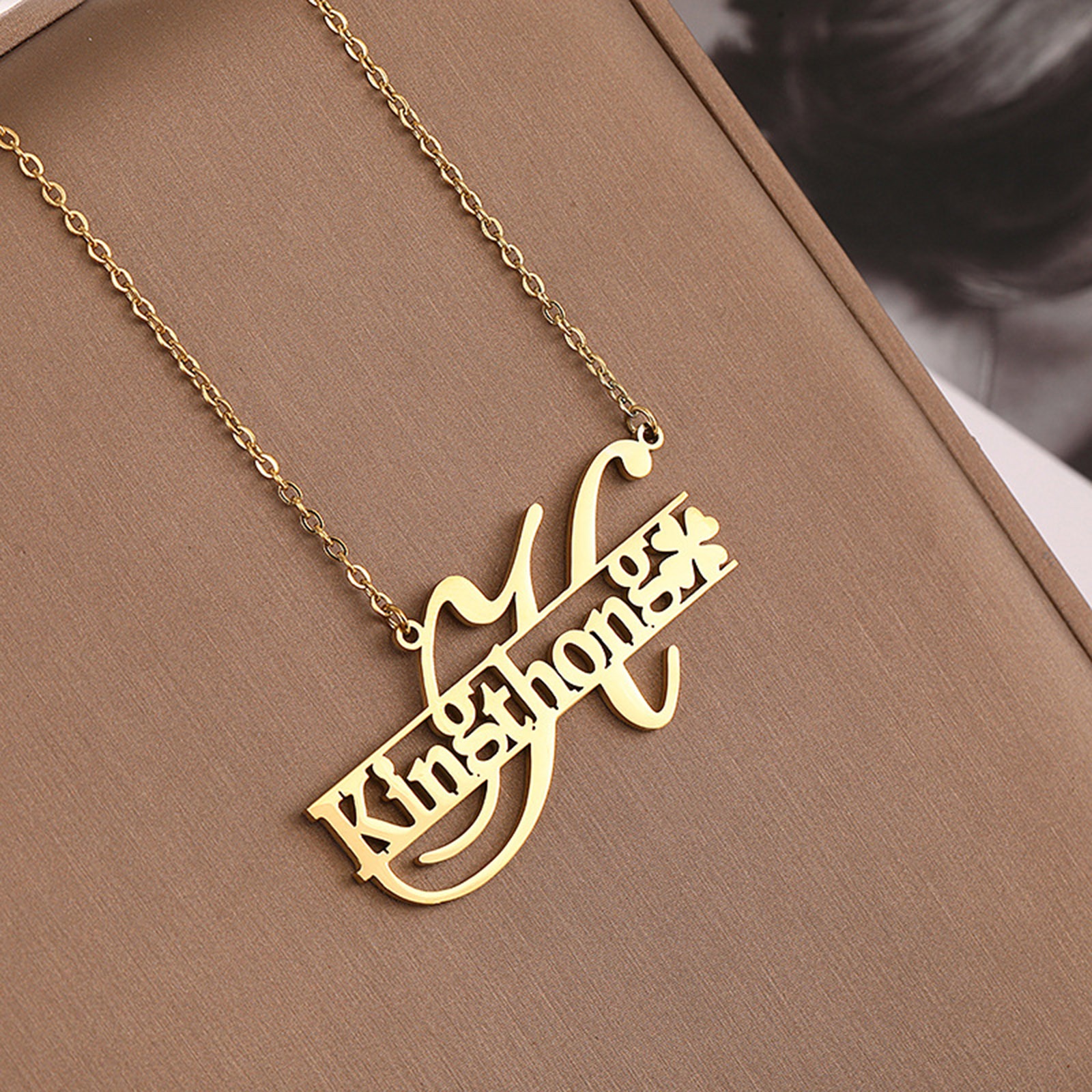 Picture of 304 Stainless Steel Customized Name Necklace Personalized Letter Charm Pendant Gold Plated 45cm(17.7") long