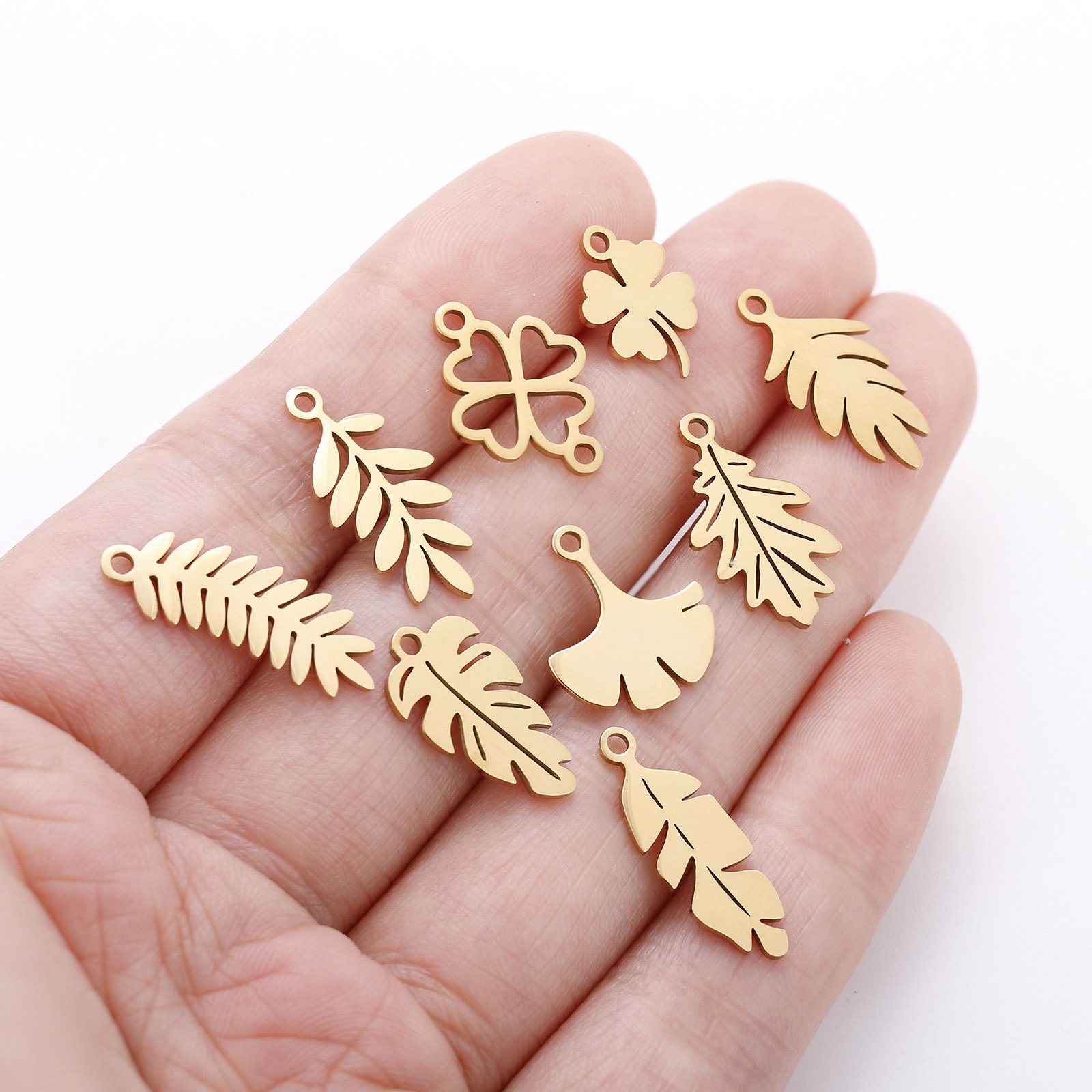 Picture of 304 Stainless Steel Flora Collection Charms Leaf Hollow