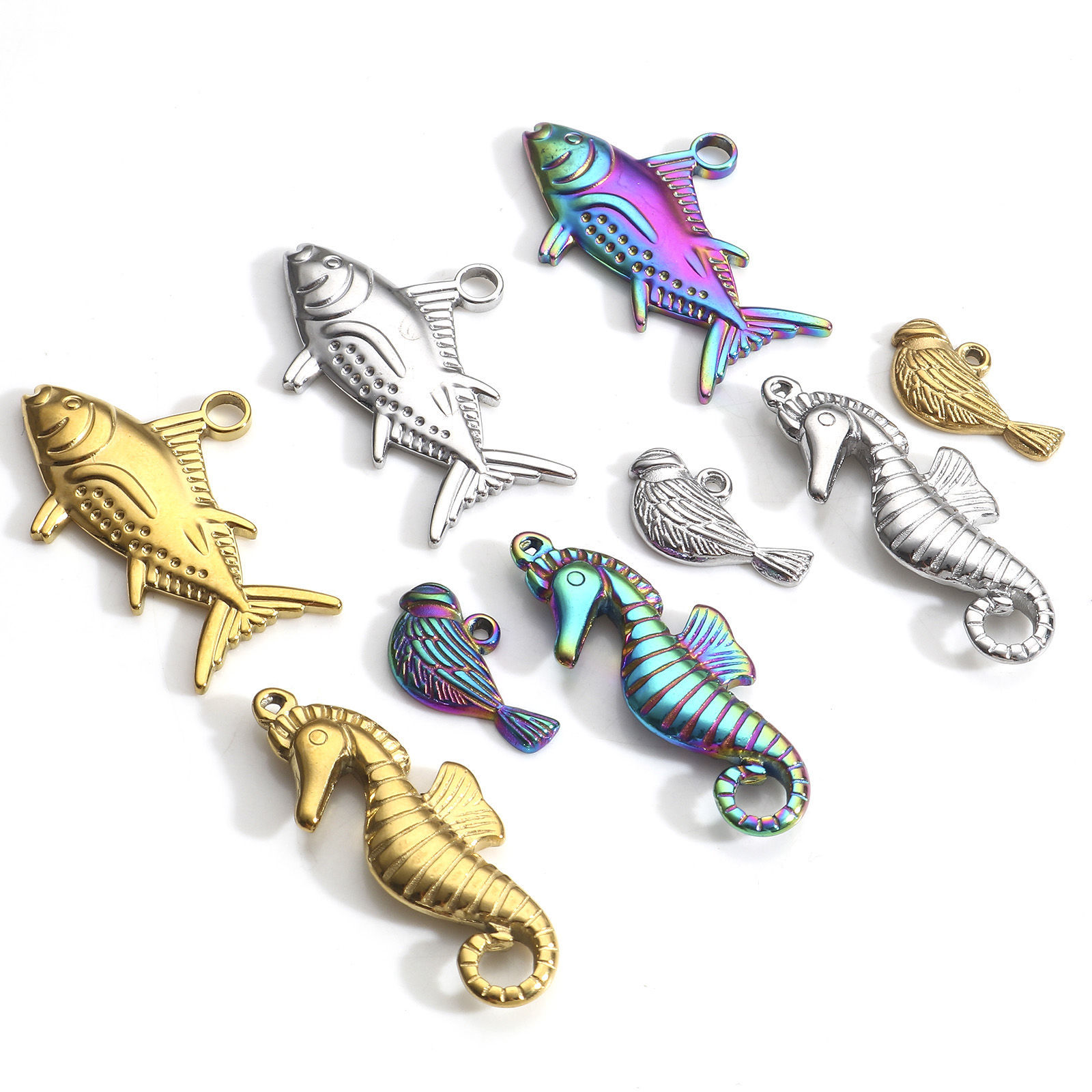 Picture of 304 Stainless Steel Charms Multicolor Fish Animal Seahorse