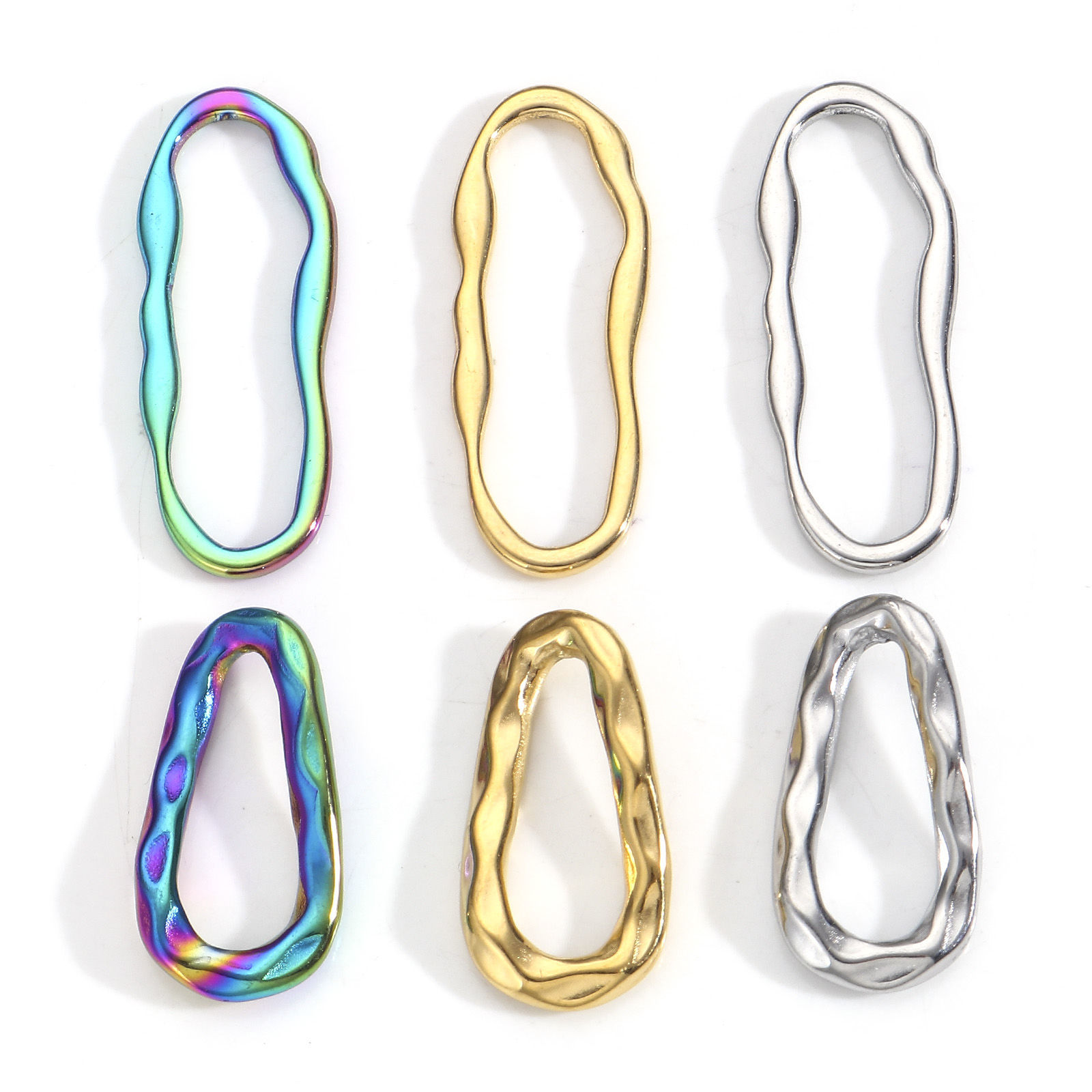 Bild von 3 Stück Vakuumbeschichtung 304 Edelstahl Geometrisch Steckverbinder Charms Anhänger Unregelmäßig Bunt Oval