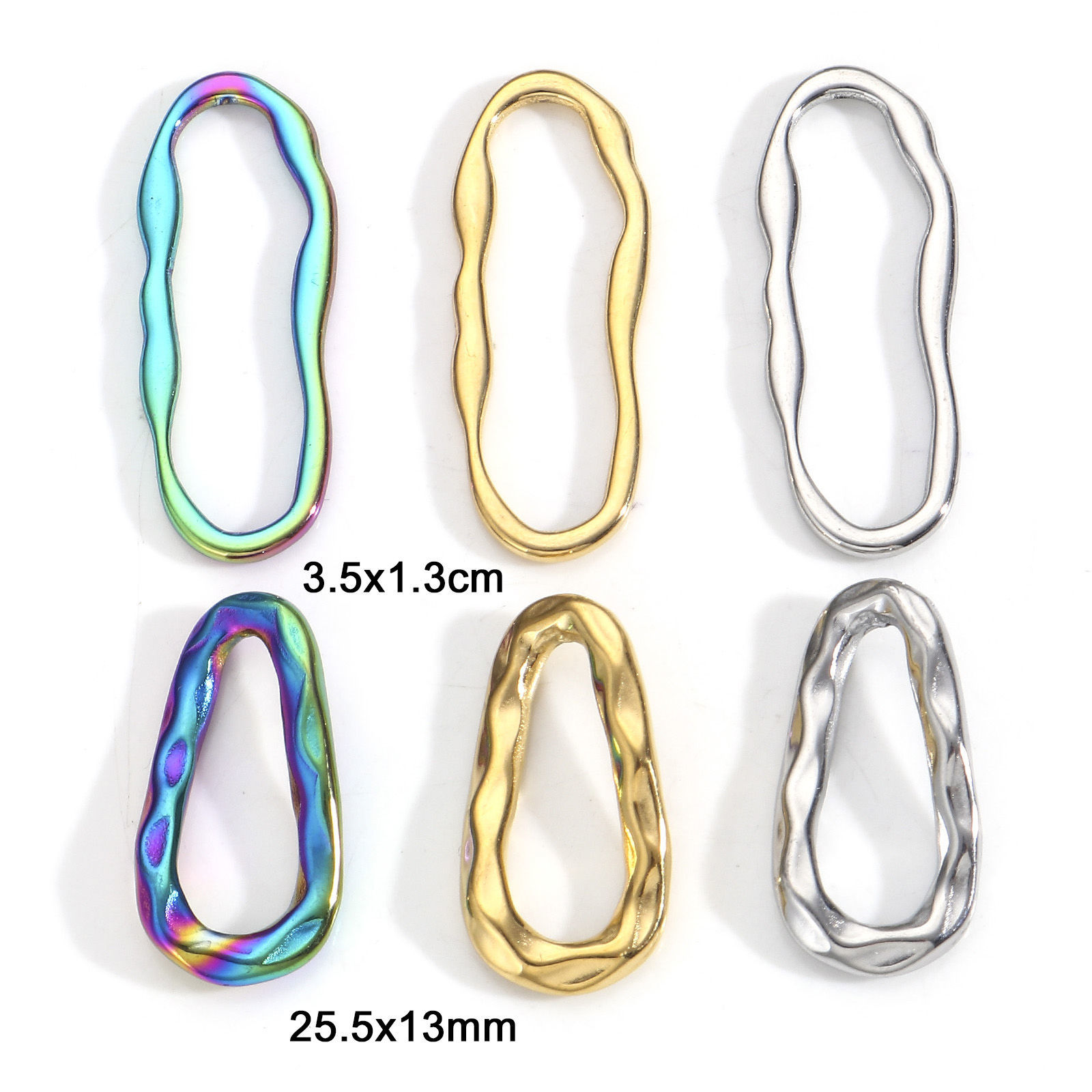 Bild von 3 Stück Vakuumbeschichtung 304 Edelstahl Geometrisch Steckverbinder Charms Anhänger Unregelmäßig Bunt Oval