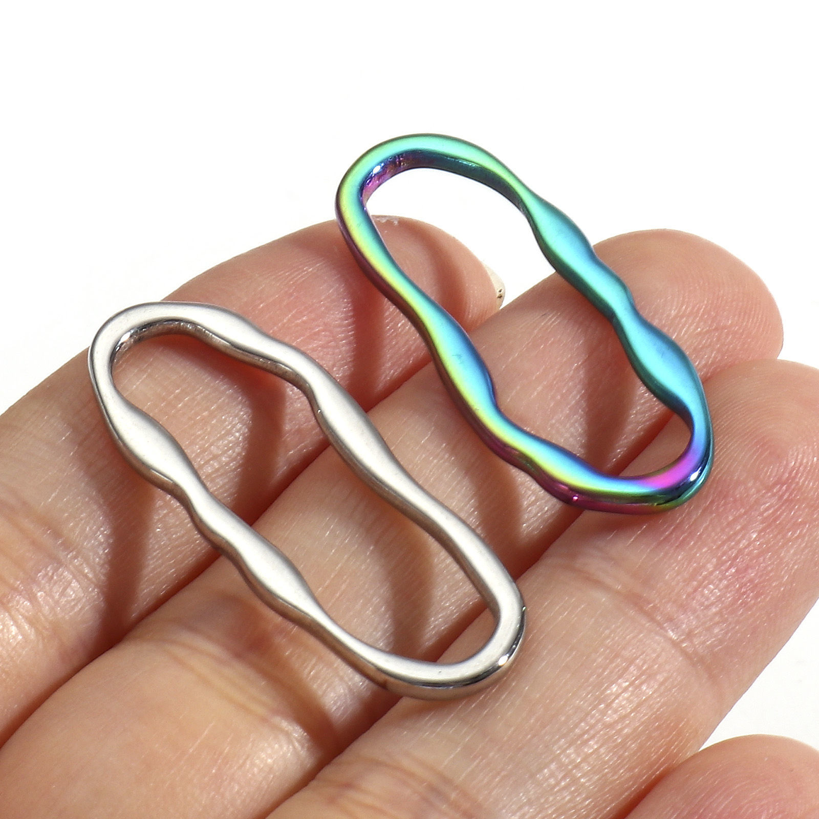 Bild von 3 Stück Vakuumbeschichtung 304 Edelstahl Geometrisch Steckverbinder Charms Anhänger Unregelmäßig Bunt Oval