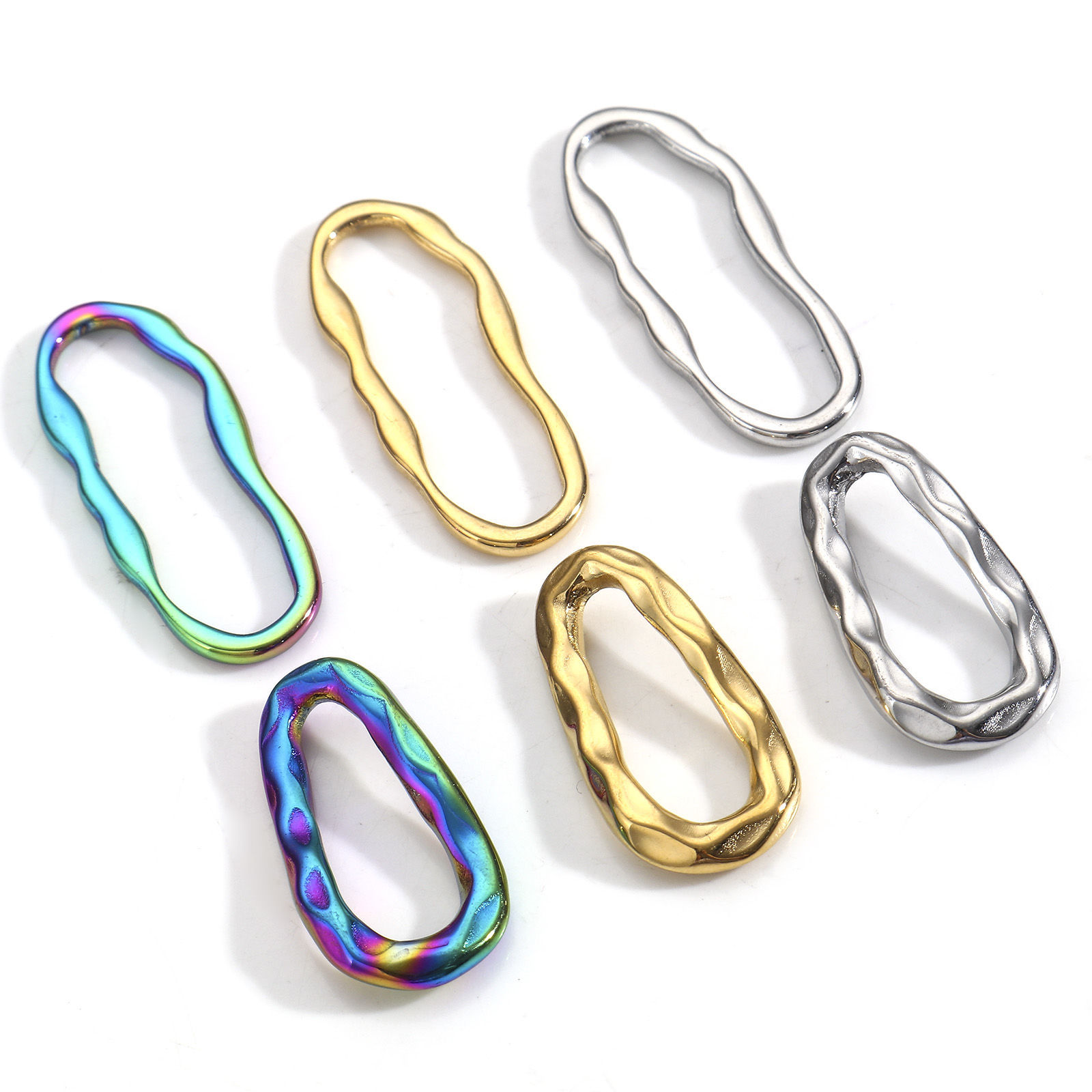 Bild von 3 Stück Vakuumbeschichtung 304 Edelstahl Geometrisch Steckverbinder Charms Anhänger Unregelmäßig Bunt Oval