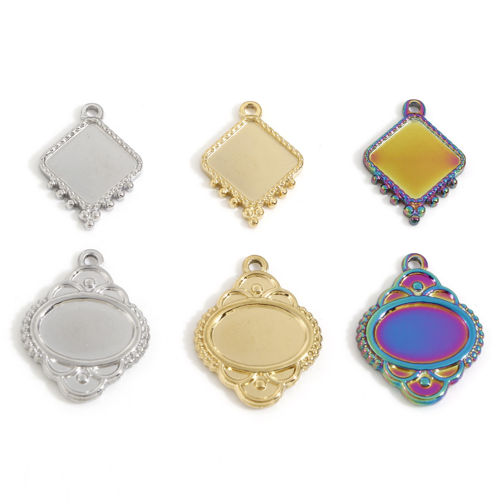 Picture of Eco-friendly Vacuum Plating 304 Stainless Steel Charms Multicolor Geometric Cabochon Settings