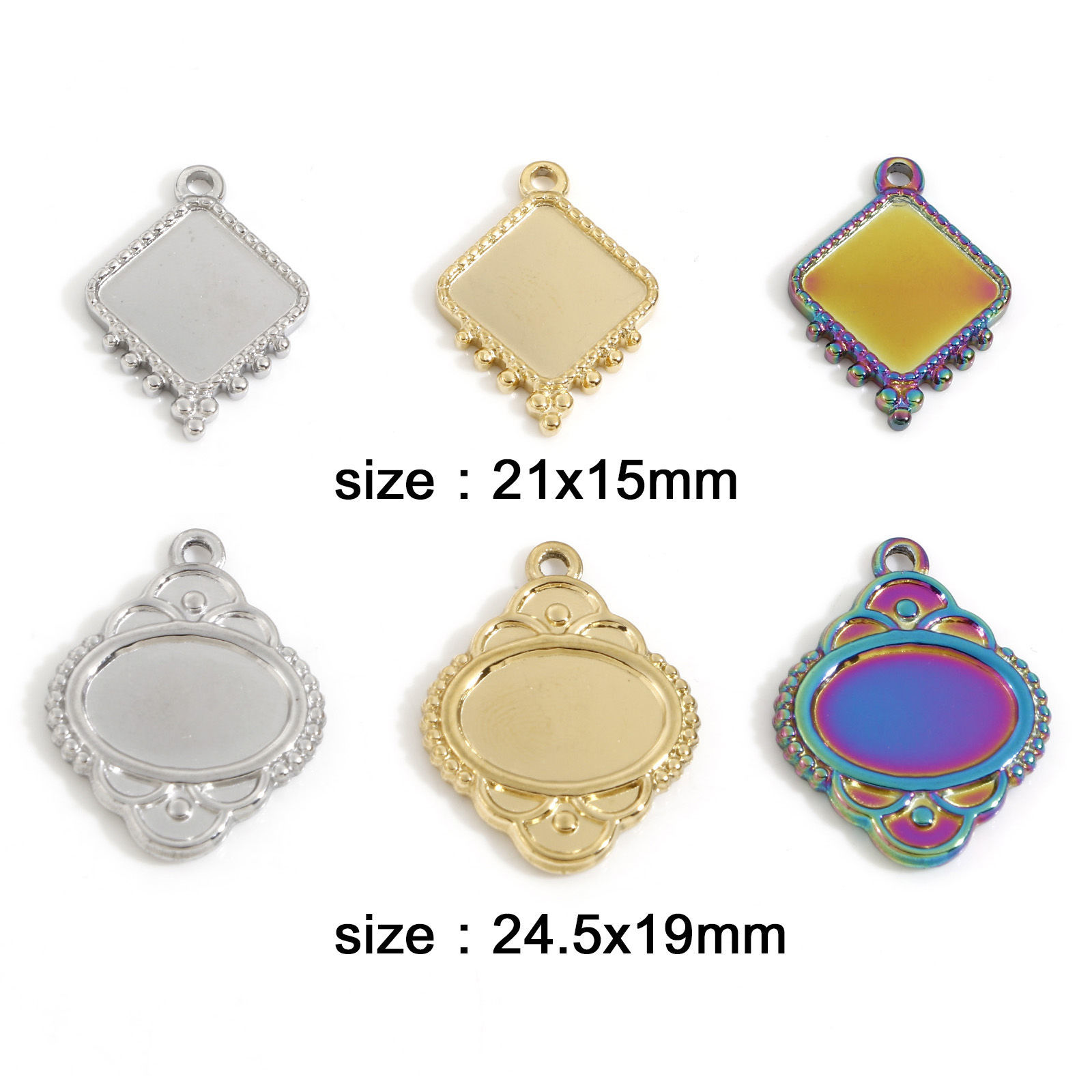 Picture of Eco-friendly Vacuum Plating 304 Stainless Steel Charms Multicolor Geometric Cabochon Settings