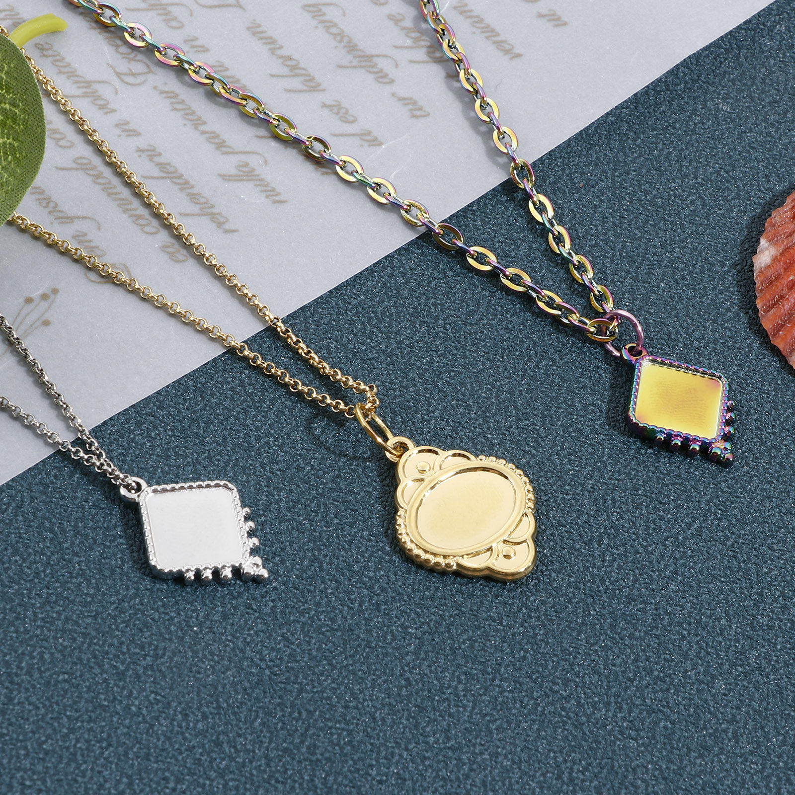 Picture of Eco-friendly Vacuum Plating 304 Stainless Steel Charms Multicolor Geometric Cabochon Settings