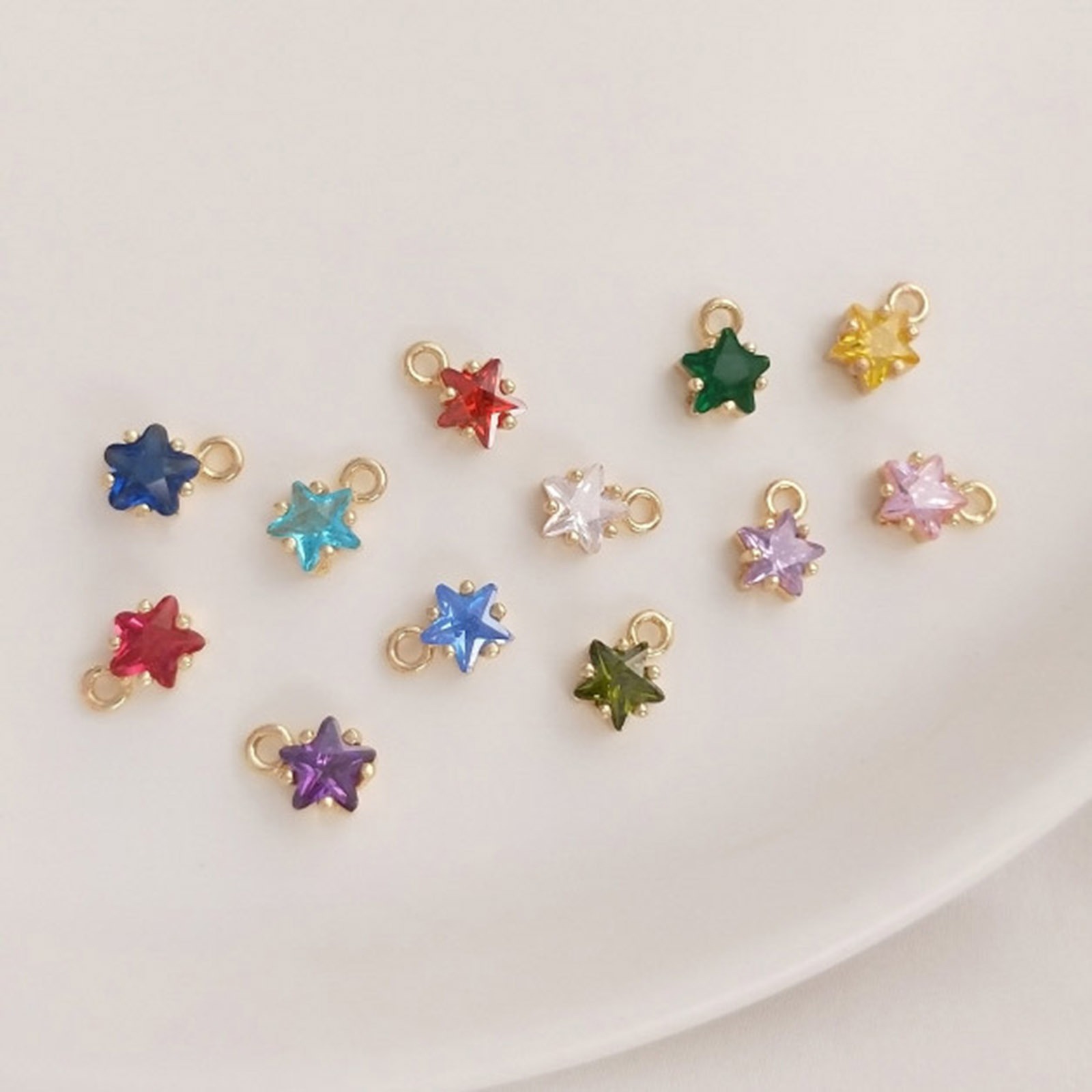 Image de Breloques Pierres de Naissance en Laiton Etoile Plaqué Or Véritable 14K à Zircone Cubique Multicolore 7.5mm x 5mm, 2 Pcs
