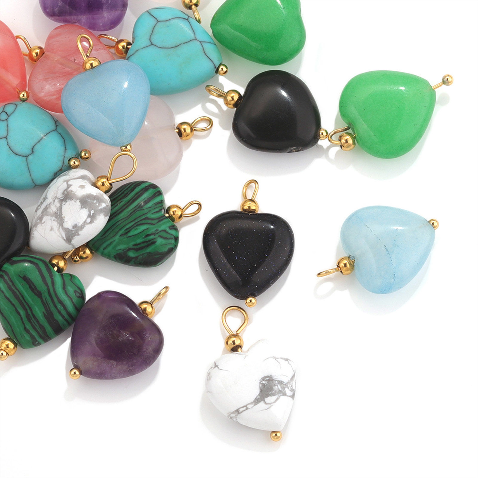 Picture of 304 Stainless Steel & Stone Charms Gold Plated Multicolor Heart