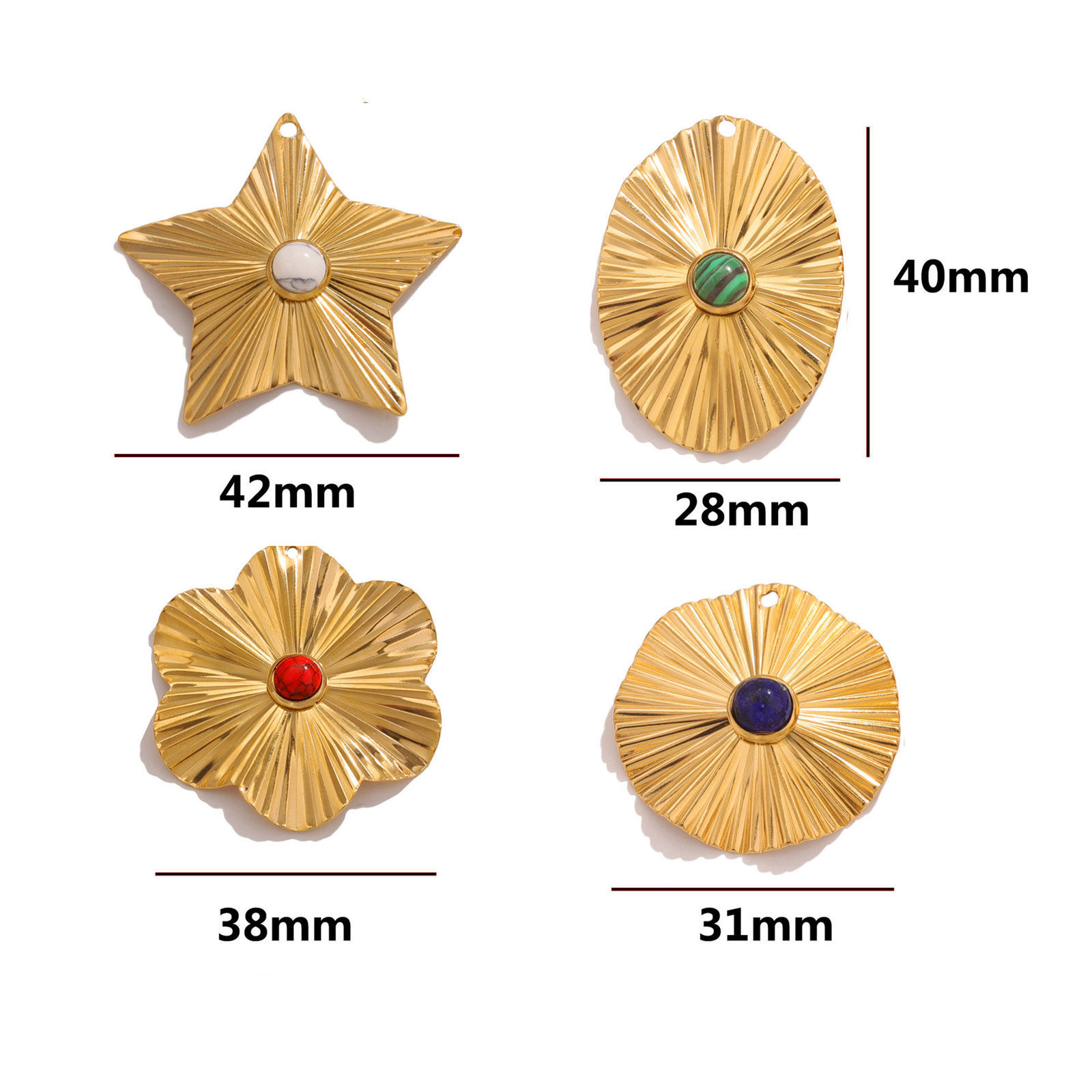 304ステンレス鋼 + 石 ボヘミアン チャーム ペンダント 幾何学 18K金メッキ 28mm x 40mm 1 個 の画像