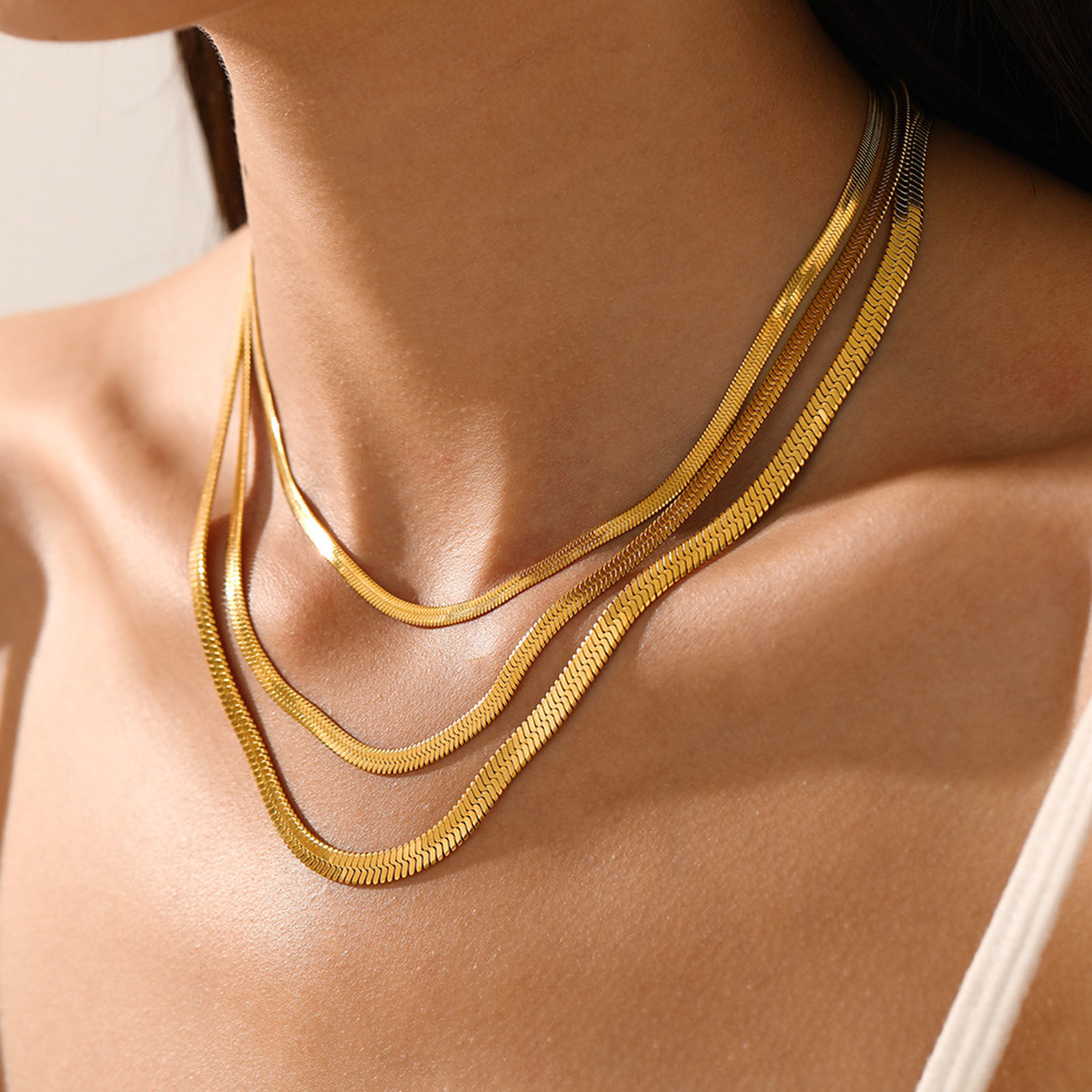 Bild von Umweltfreundliche Vakuumbeschichtung Stilvoll Einfach 18K Gold plattiert 304 Edelstahl Schlangenkette Kette Choker Halskette Für Frauen Party 1 Strang