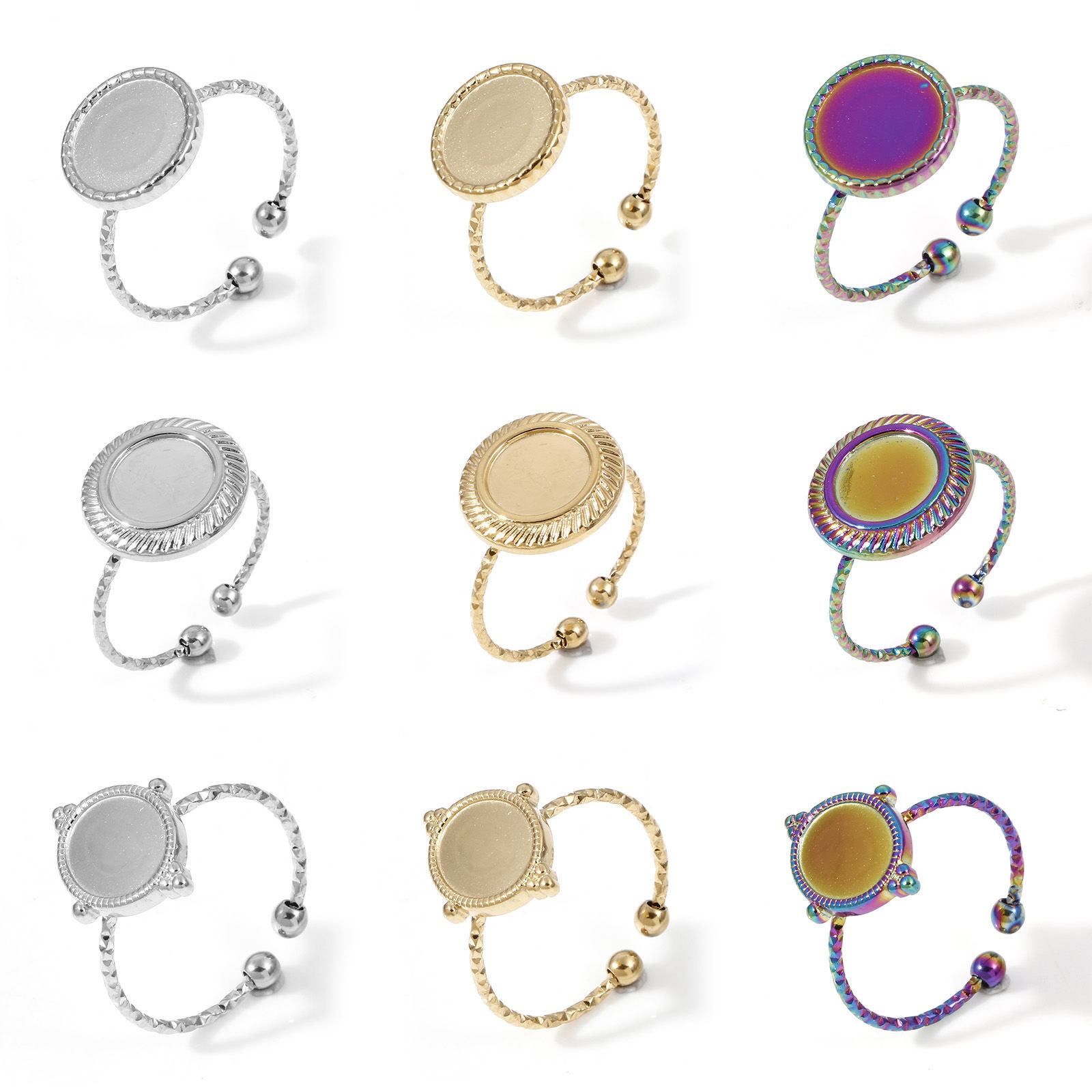 Bild von 304 Edelstahl Offen Ring Bunt Cabochon Fassung 1 Stück