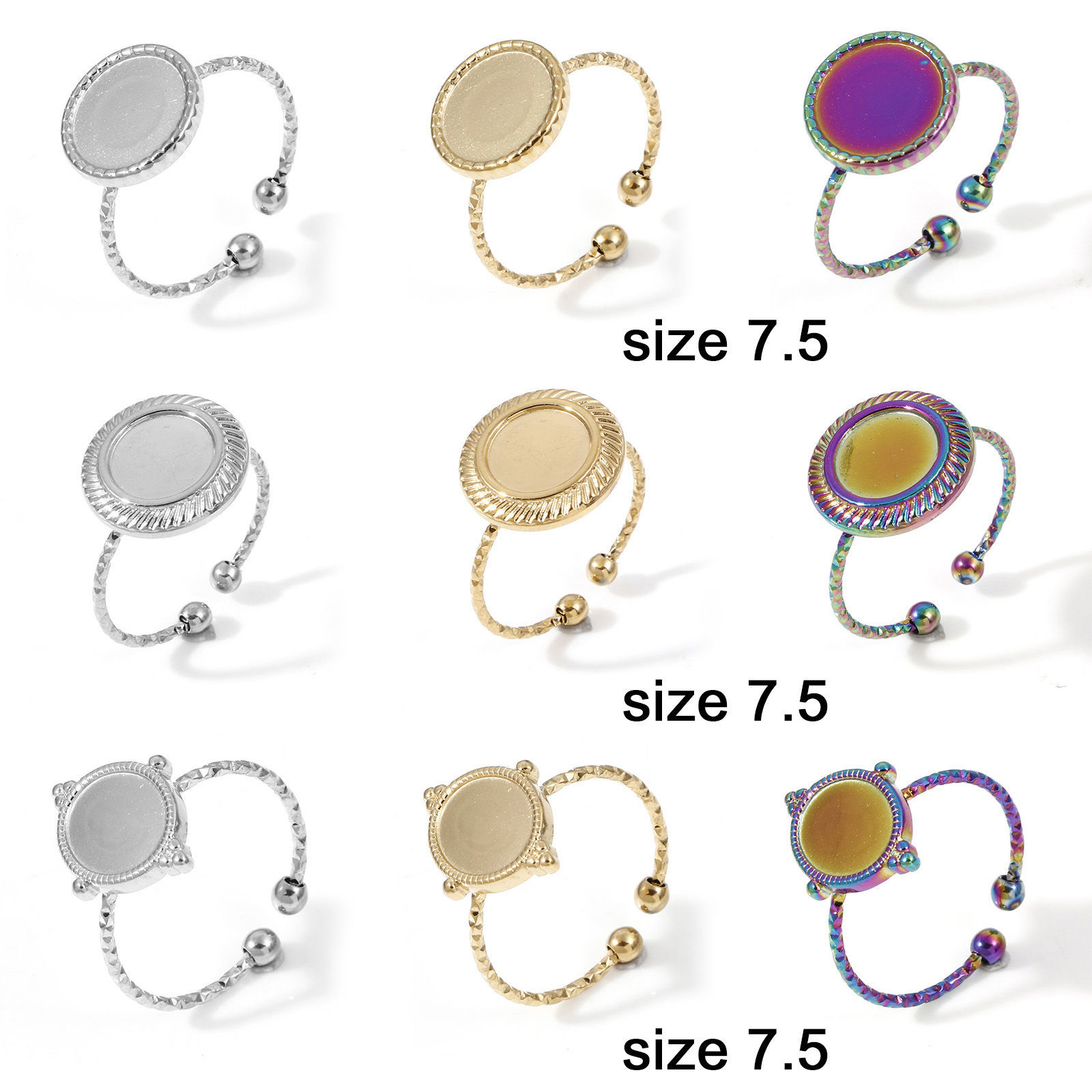 Bild von 304 Edelstahl Offen Ring Bunt Cabochon Fassung 1 Stück