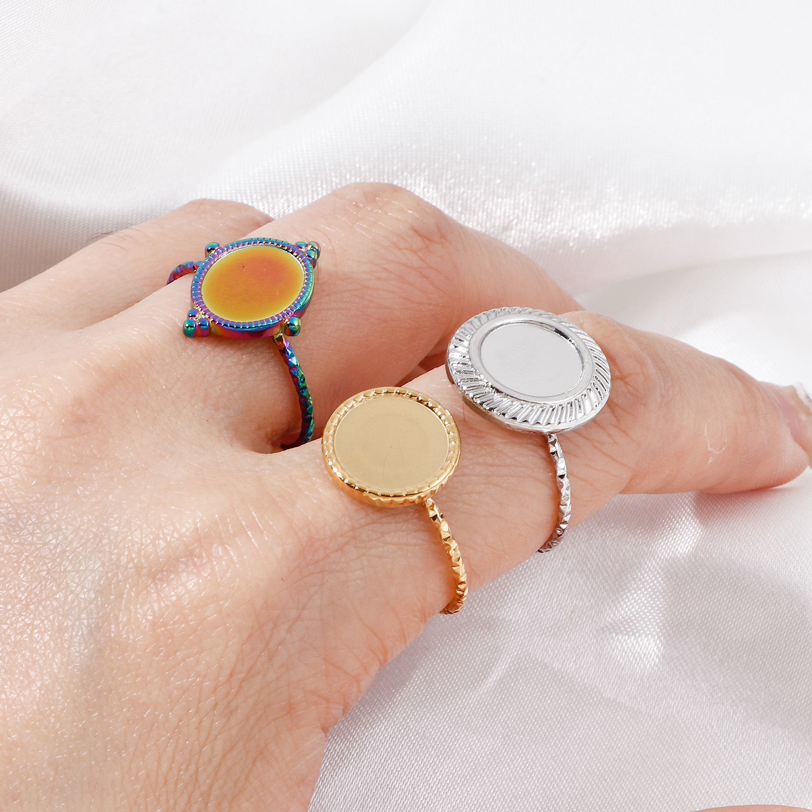 Bild von 304 Edelstahl Offen Ring Bunt Cabochon Fassung 1 Stück