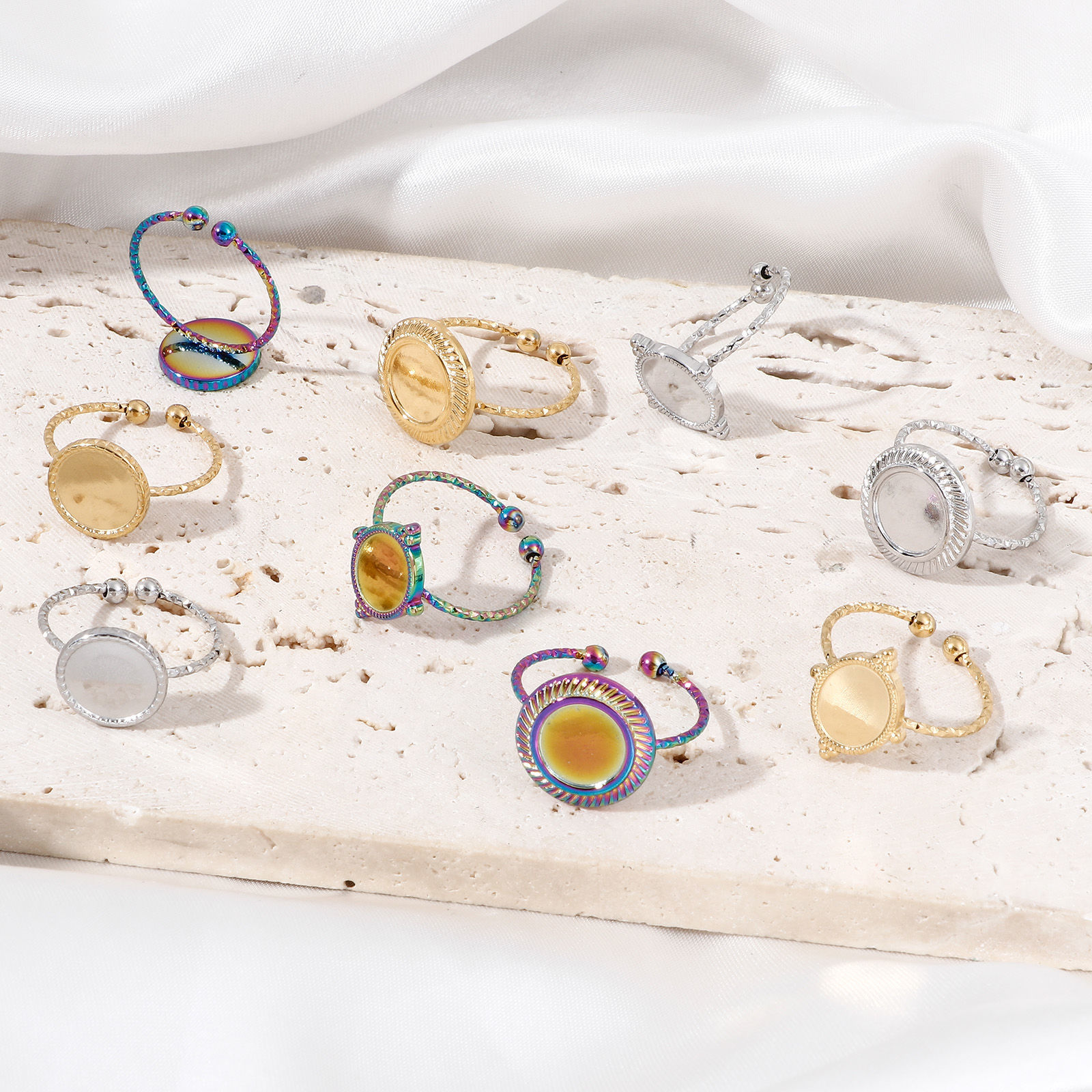 Bild von 304 Edelstahl Offen Ring Bunt Cabochon Fassung 1 Stück
