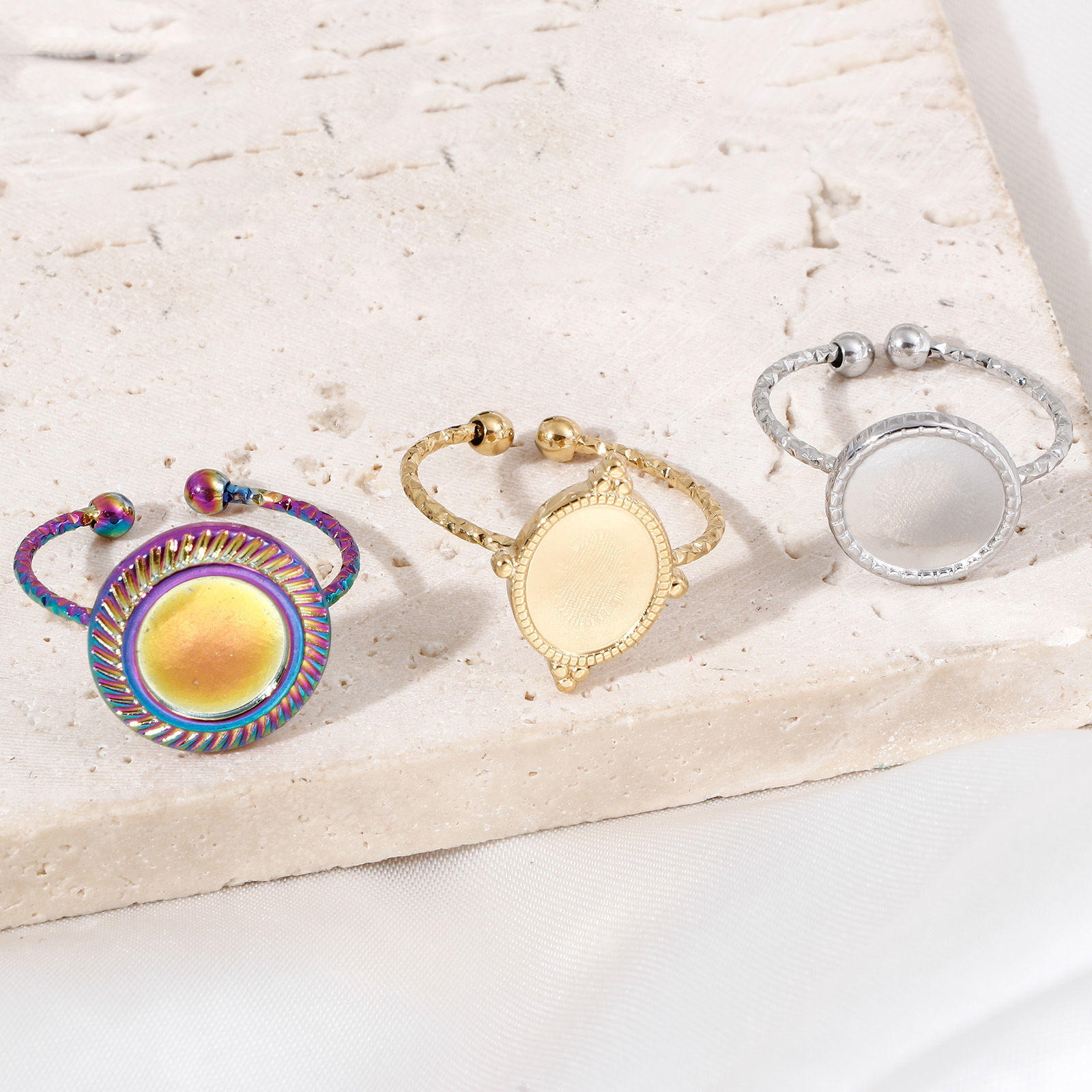 Bild von 304 Edelstahl Offen Ring Bunt Cabochon Fassung 1 Stück