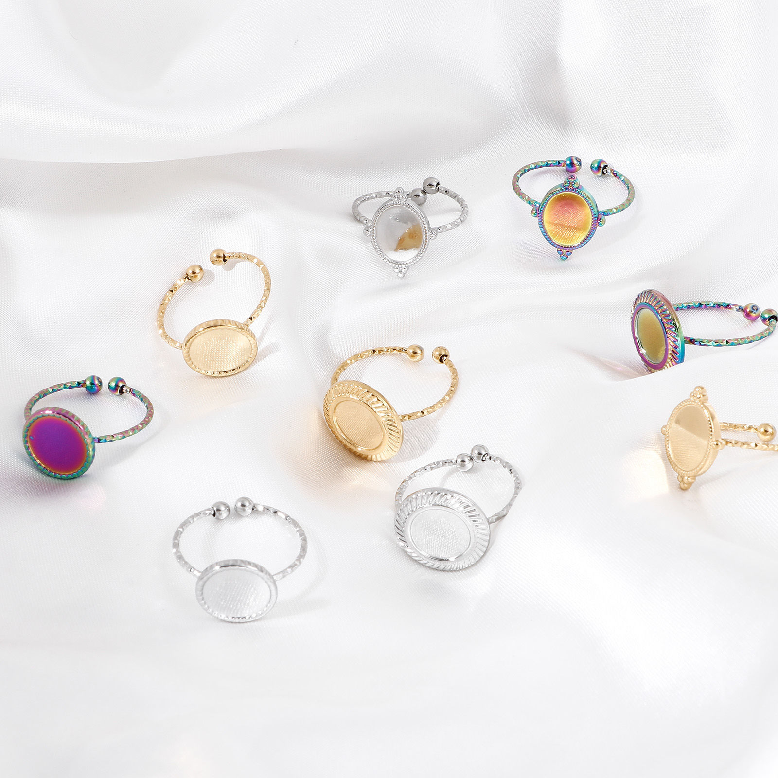 Bild von 304 Edelstahl Offen Ring Bunt Cabochon Fassung 1 Stück