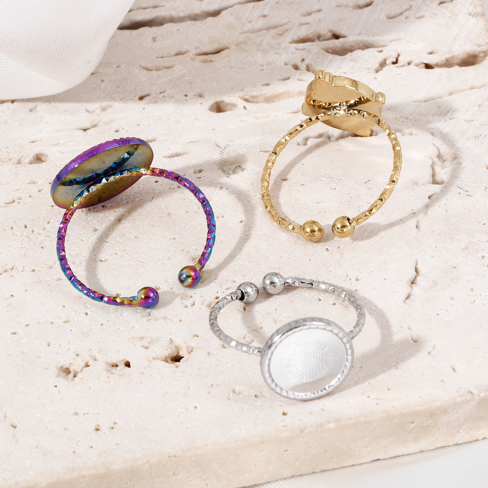 Bild von 304 Edelstahl Offen Ring Bunt Cabochon Fassung 1 Stück