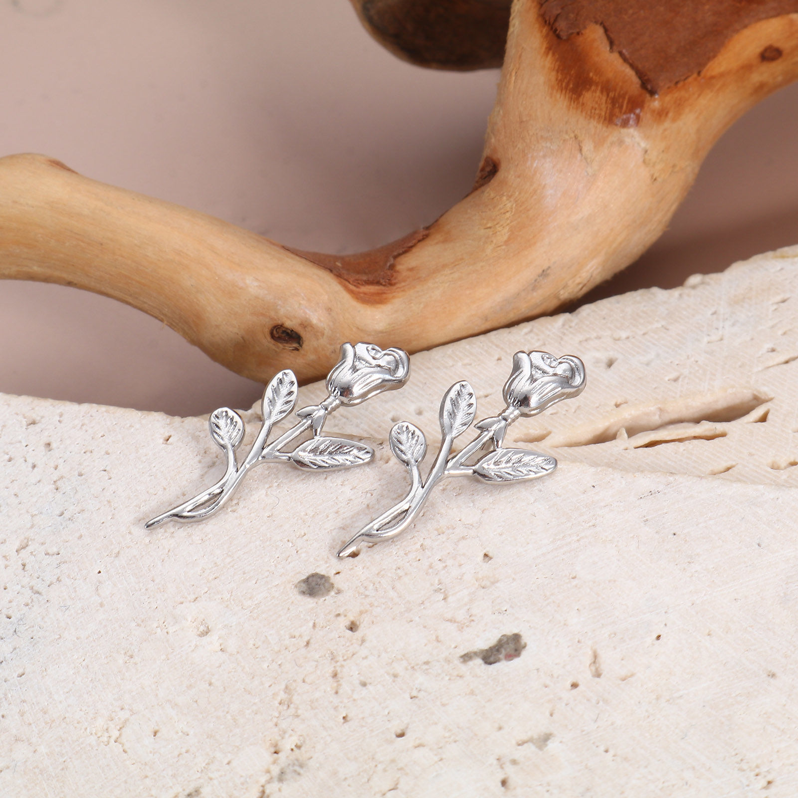 Bild von 304 Edelstahl Flora Kollektion Ohrring Ohrstecker Mit Stöpsel Drahtstärke: (21 gauge), 4 Stück