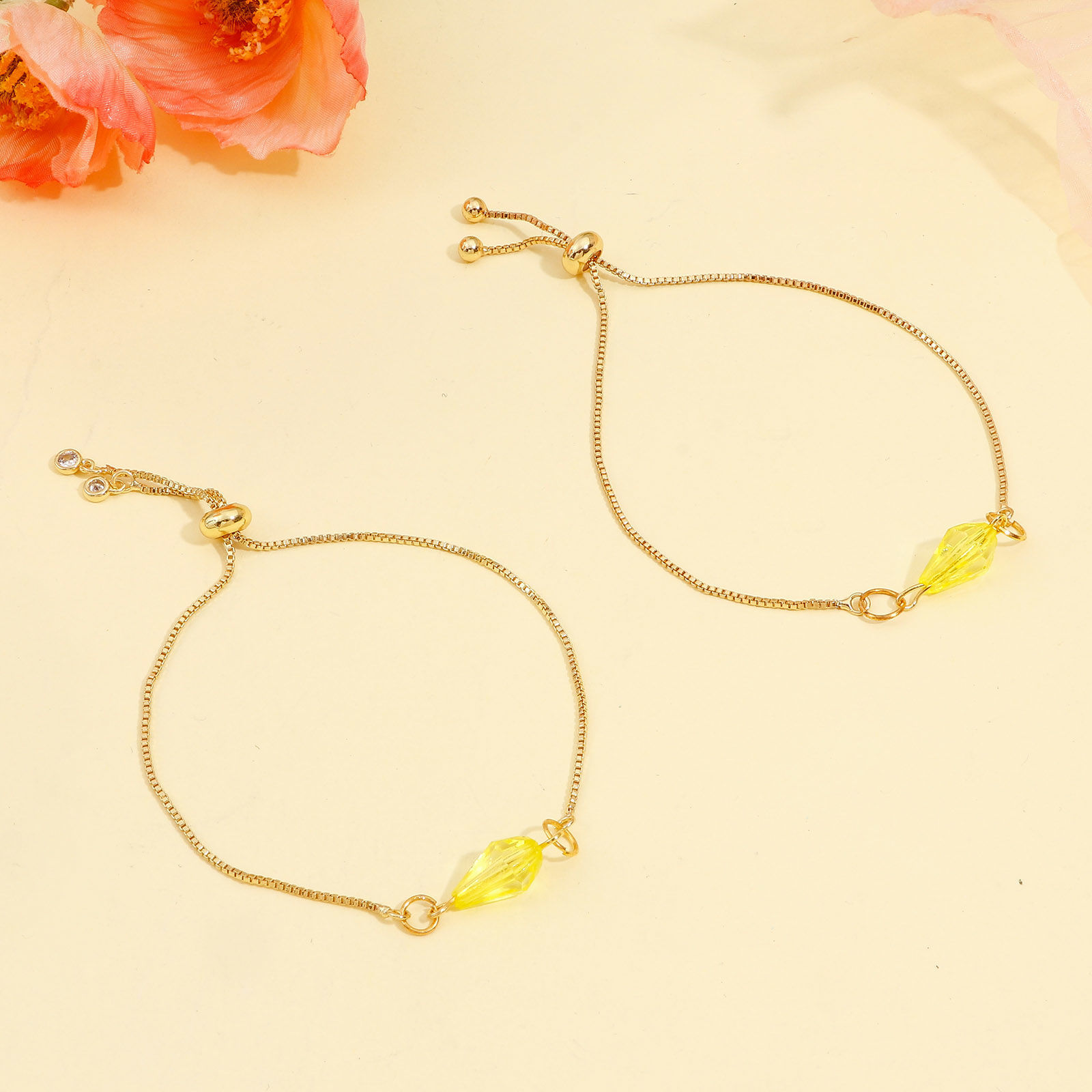 Picture of Brass Box Chain Semi-finished Adjustable Slider/ Slide Bolo Bracelets For DIY Handmade Jewelry Making Multicolor 23cm(9") long