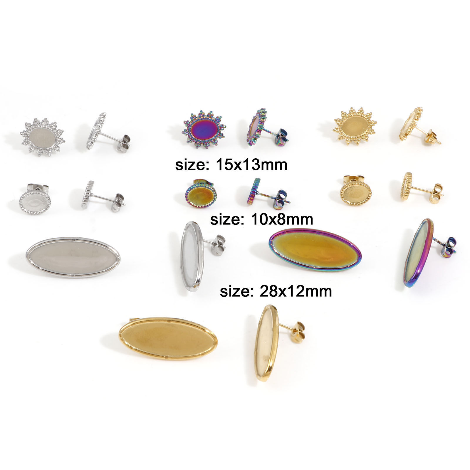 Picture of 304 Stainless Steel Ear Post Stud Earrings Oval Multicolor Cabochon Settings