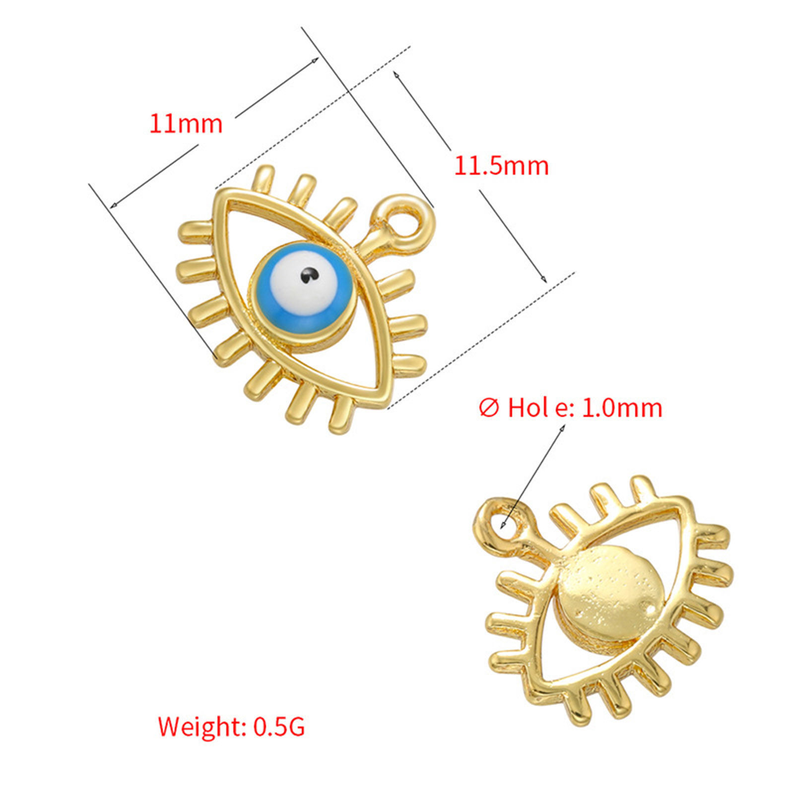 真鍮 宗教 チャーム 多色 邪眼 プロビデンスの目/すべてを見通す目 エナメル 11.5mm x 11mm、 2 個 の画像