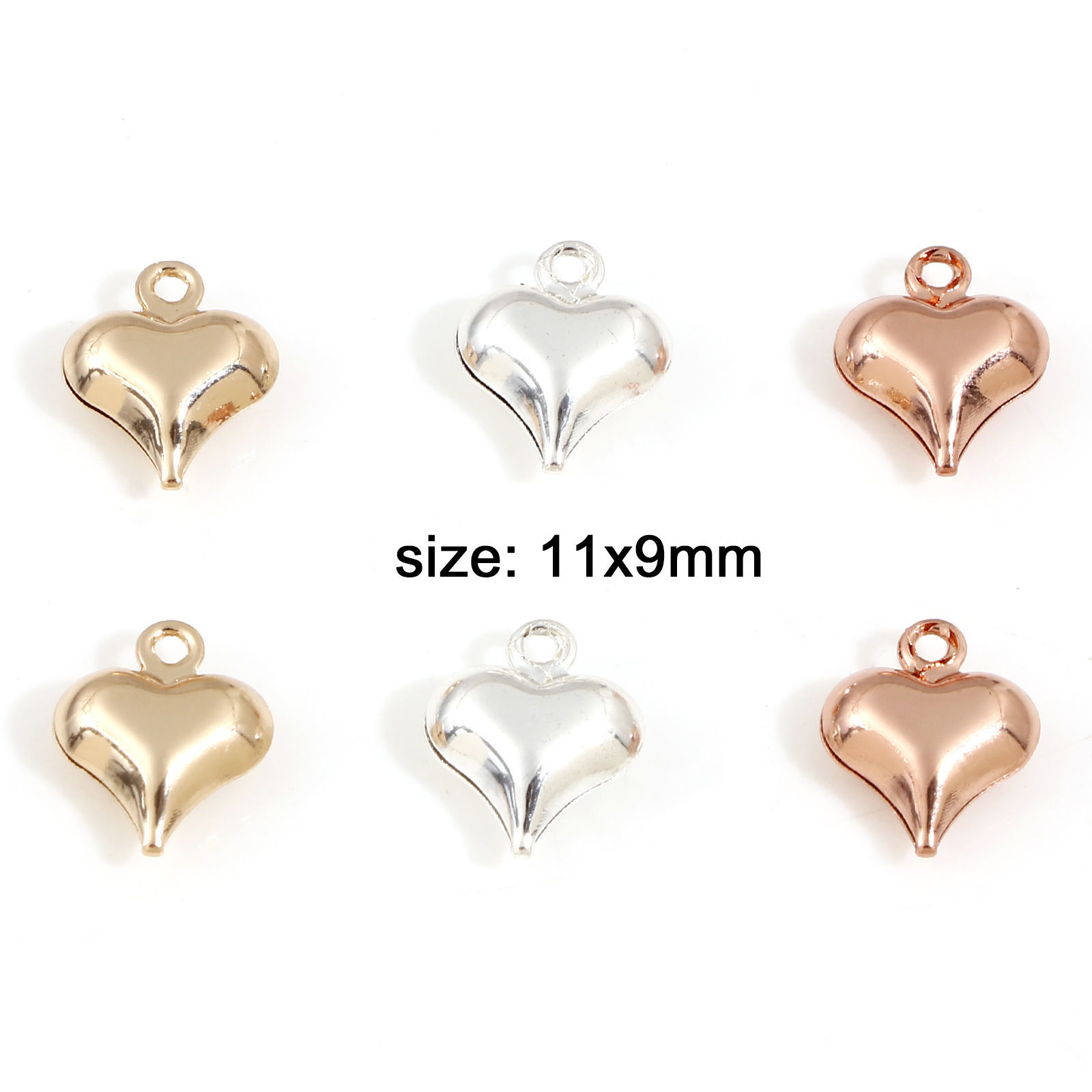 真鍮 バレンタイン・デー チャーム 多色 ハート 3D 11mm x 8mm、 10 個 の画像