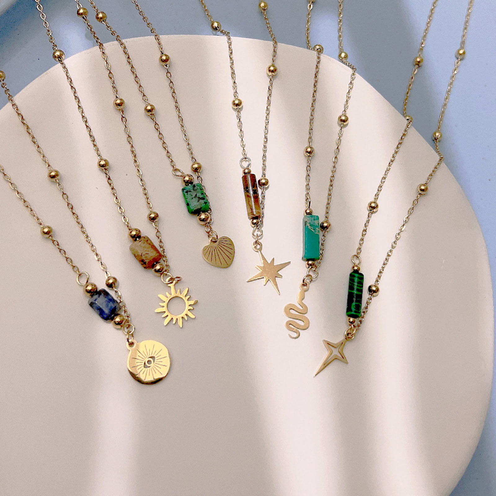 Immagine di Placcatura Sottovuoto Ecologica Elegante Stile Bohemien Placcato Oro 18K 304 Acciaio Inossidabile & Pietra Catena a Pallini Serpente Stella Collana con Ciondolo Unisex Festa 1 Pz