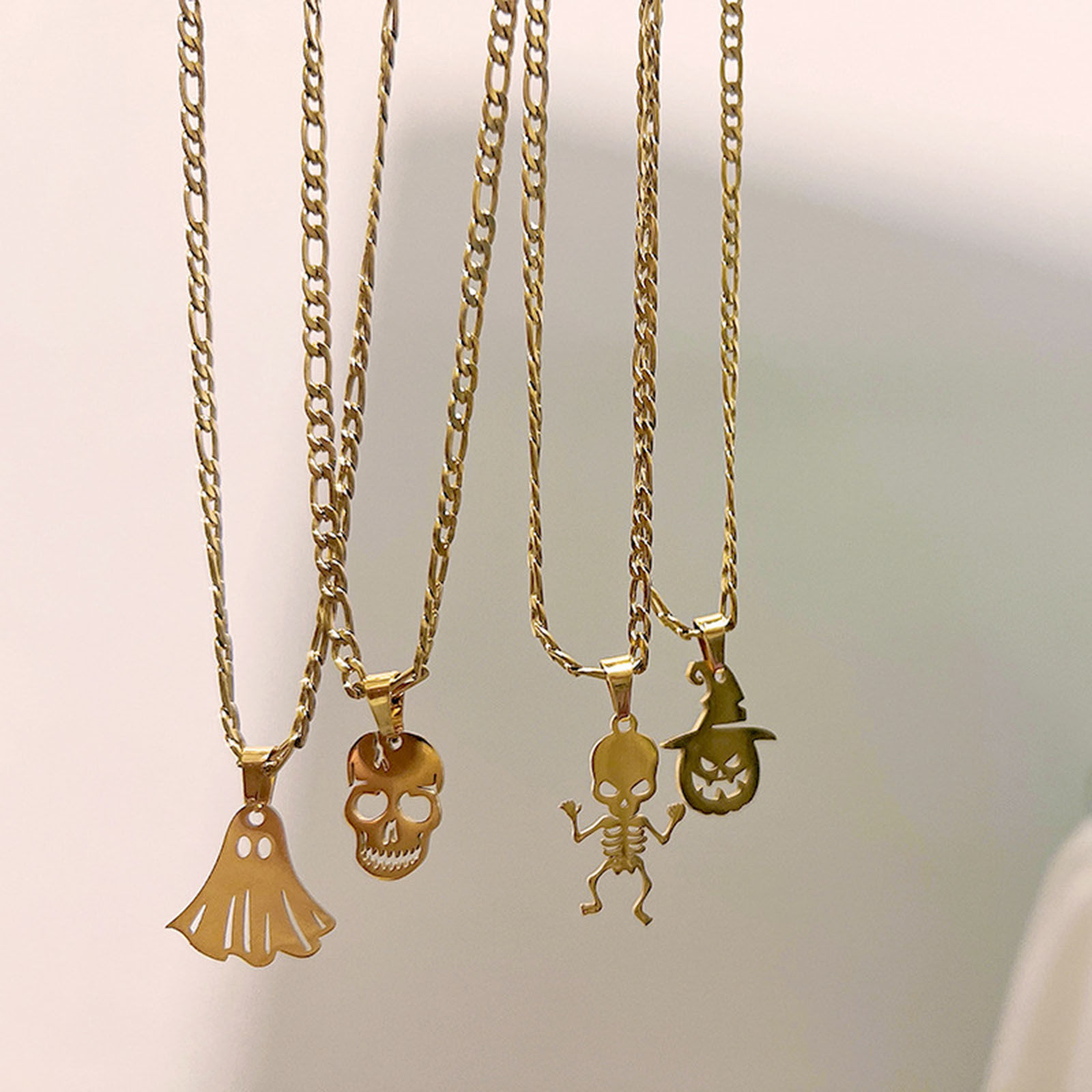 Picture of Eco-friendly Vacuum Plating Simple & Casual Stylish 18K Gold Plated 304 Stainless Steel Link Cable Chain Skeleton Skull Halloween Pumpkin Pendant Necklace Unisex Party