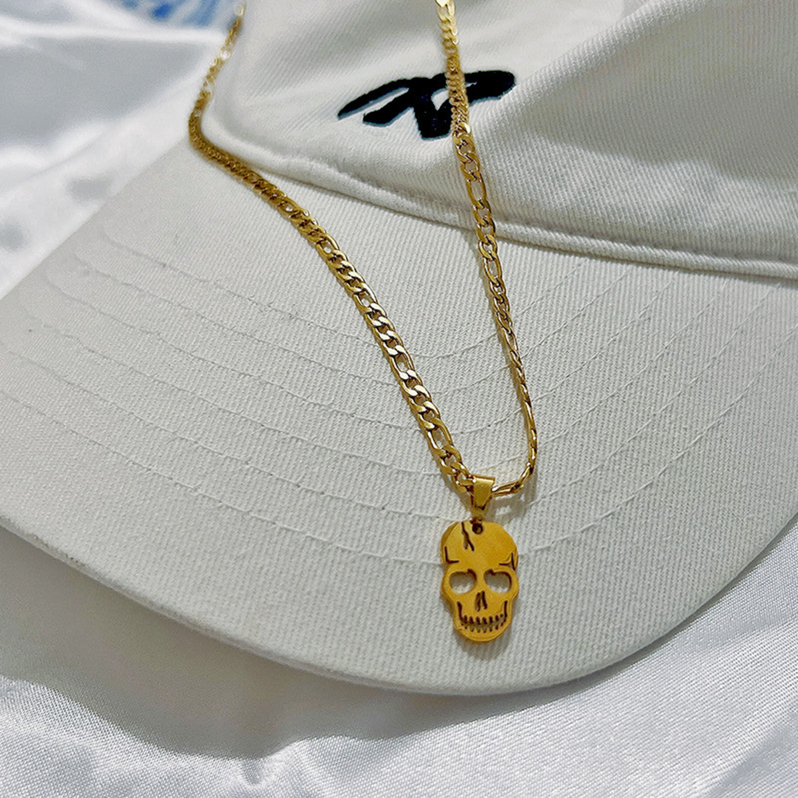 Picture of Eco-friendly Vacuum Plating Simple & Casual Stylish 18K Gold Plated 304 Stainless Steel Link Cable Chain Skeleton Skull Halloween Pumpkin Pendant Necklace Unisex Party