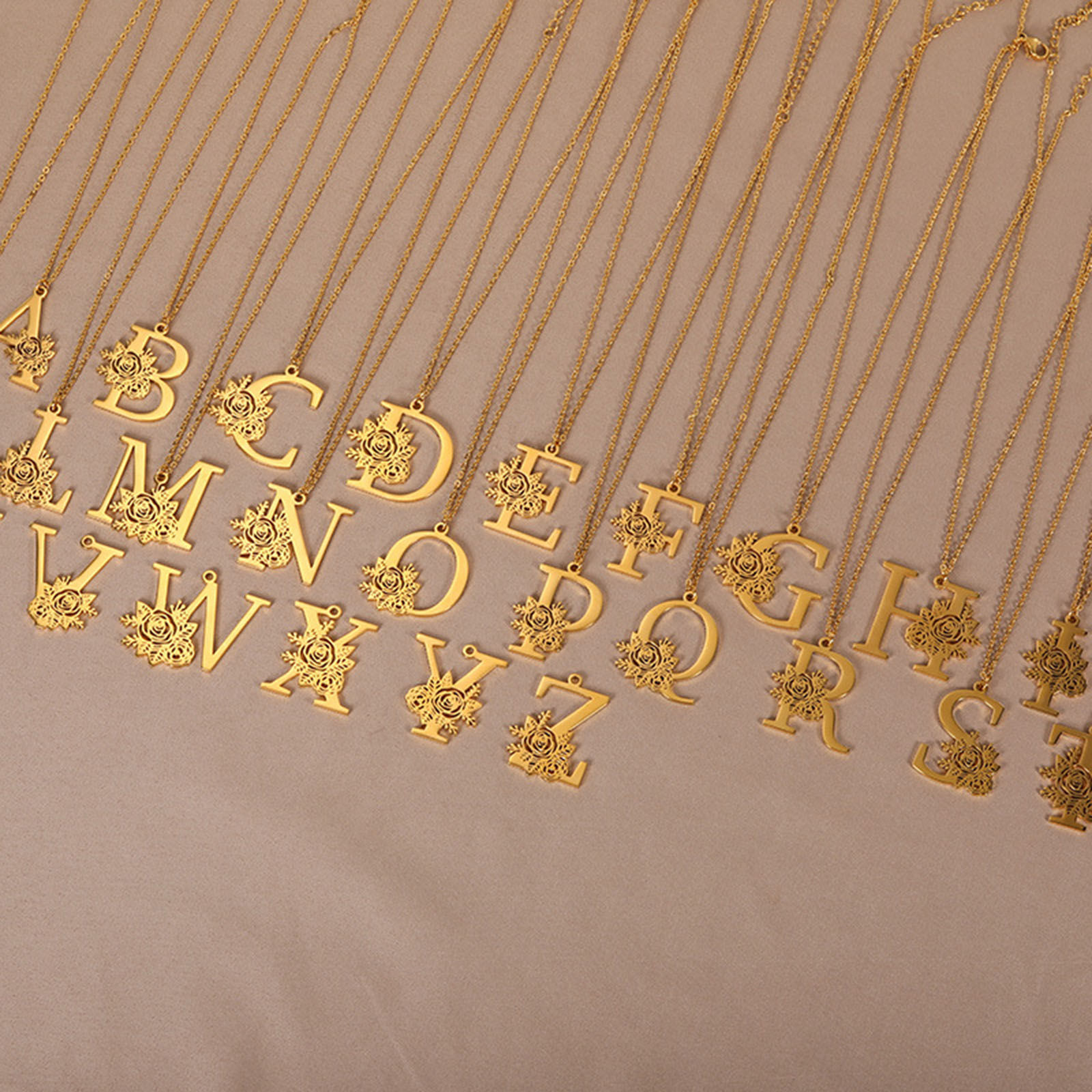 Immagine di 304 Acciaio Inossidabile Rollo Catena Collana Colore Oro 18K Lettera Rosa Filigrana 38cm Lunghezza, 1 Pz