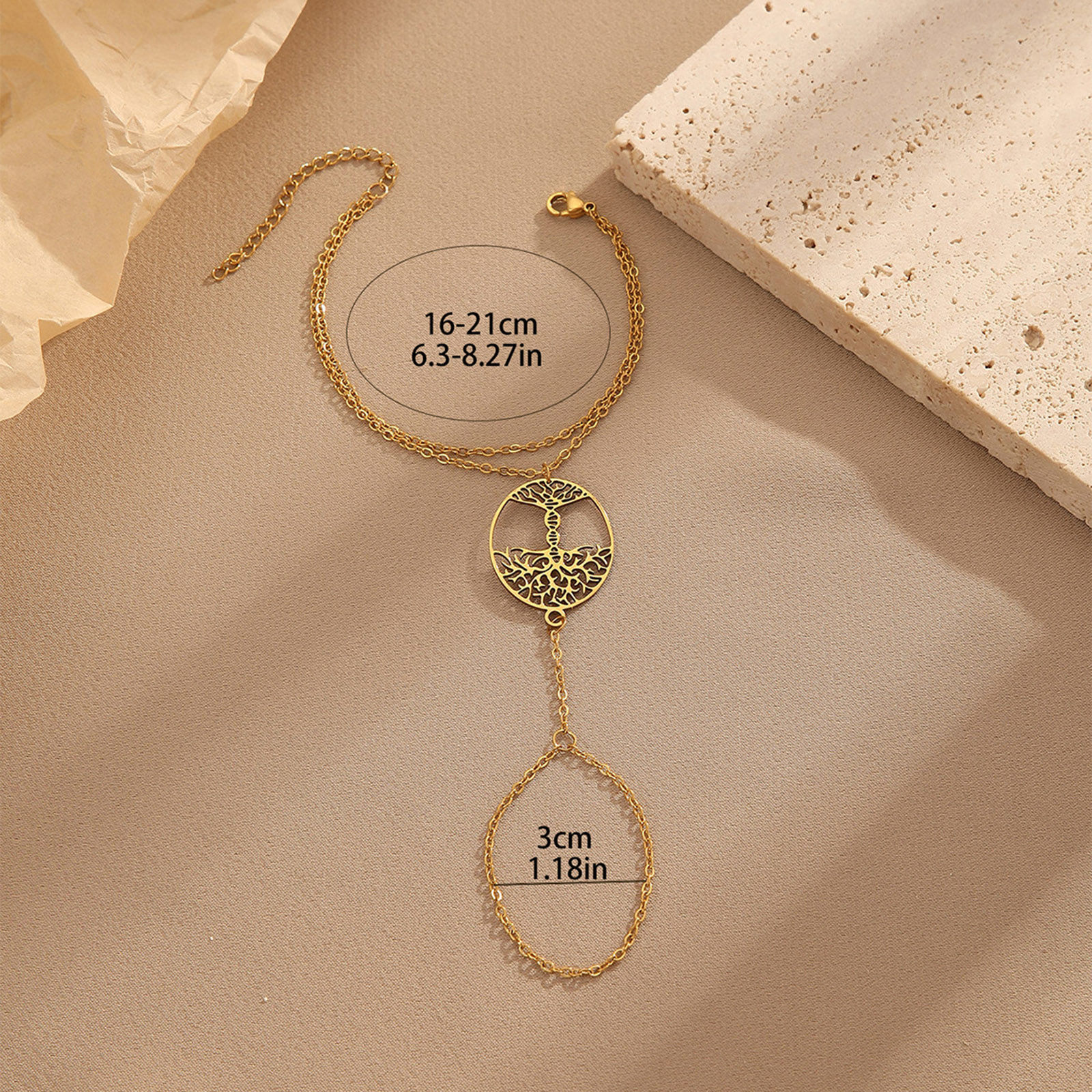 Bild von 304 Edelstahl Gliederkette Kette Retro-Nagel-Fingerring-Kettenarmbänder Geometrisch 1 Strang