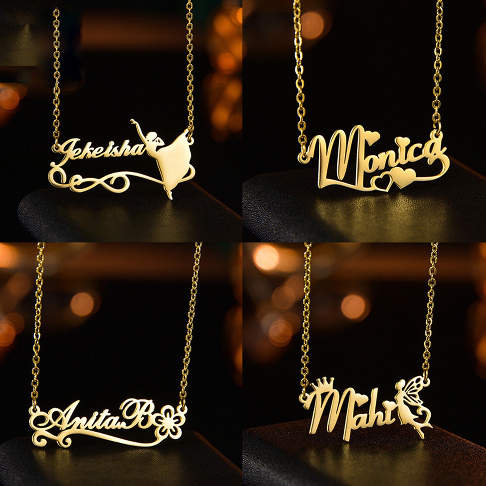 Picture of 304 Stainless Steel Customized Name Necklace Personalized Letter Charm Pendant Multicolor 45cm(17.7") long