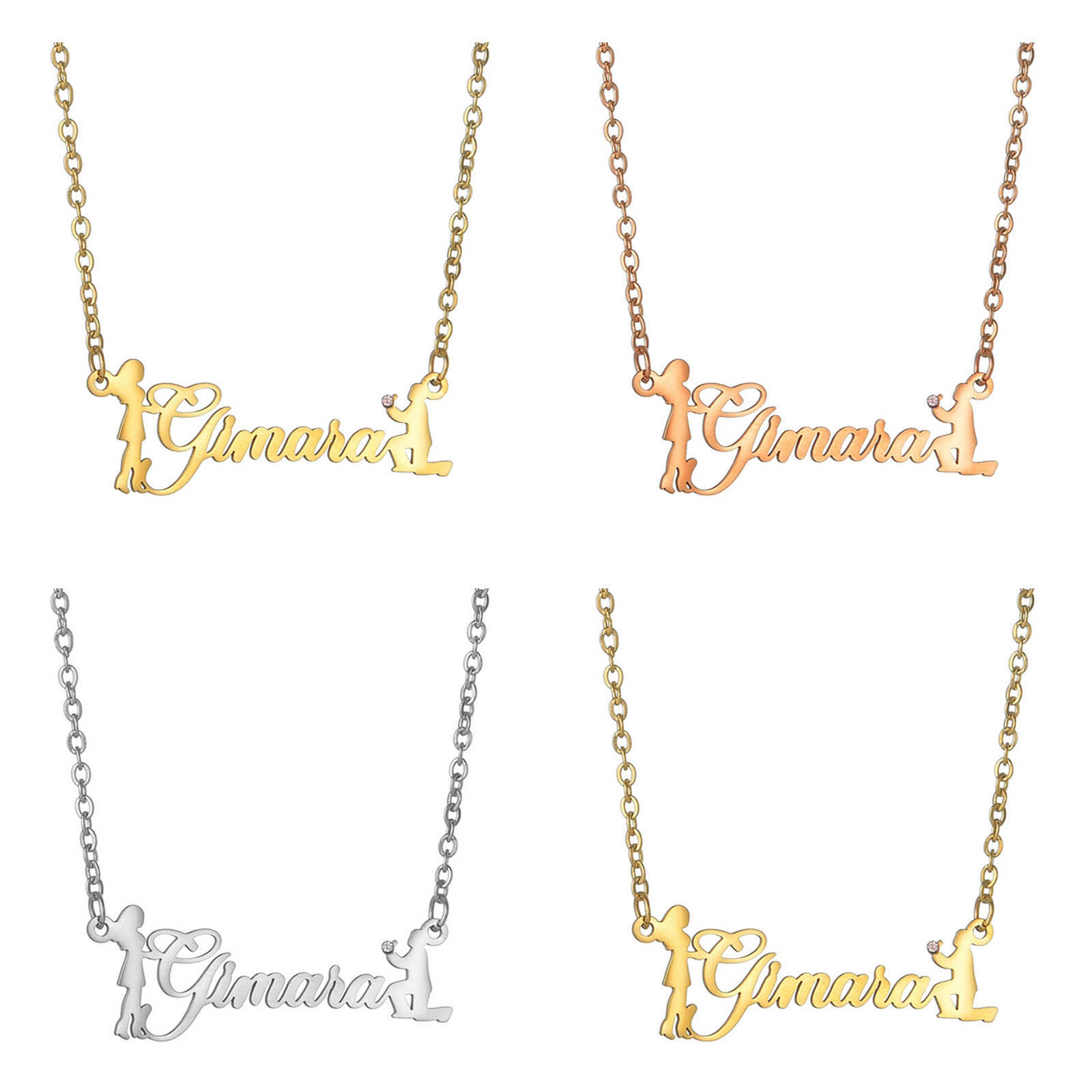 Picture of 304 Stainless Steel Customized Name Necklace Personalized Letter Charm Pendant Lovers Multicolor 45cm(17.7") long