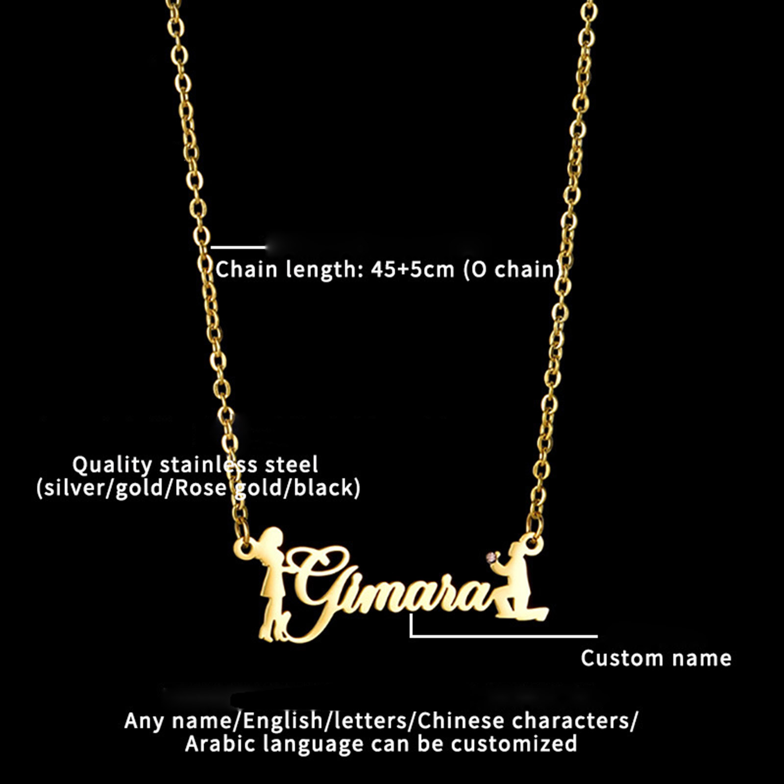 Picture of 304 Stainless Steel Customized Name Necklace Personalized Letter Charm Pendant Lovers Multicolor 45cm(17.7") long