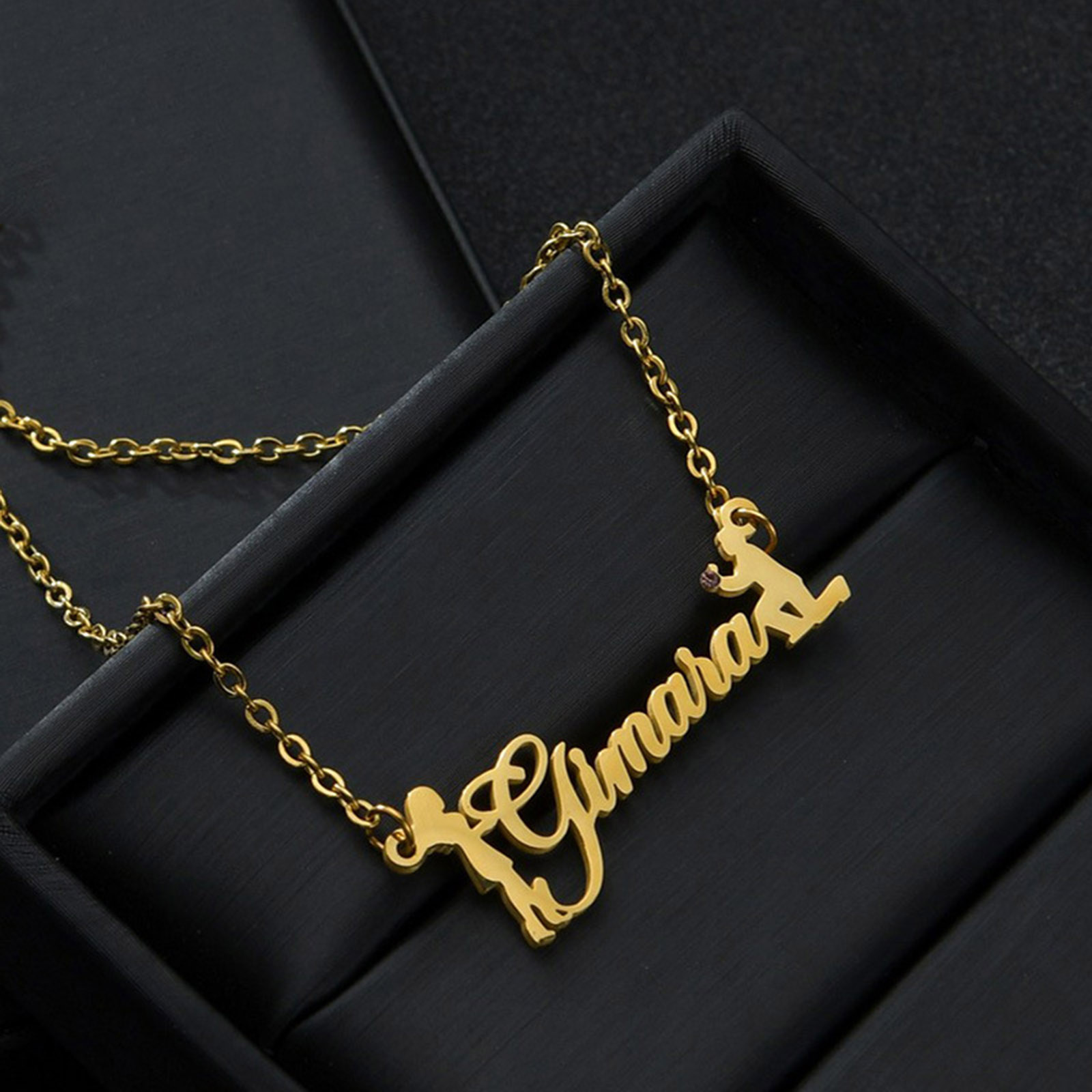 Picture of 304 Stainless Steel Customized Name Necklace Personalized Letter Charm Pendant Lovers Multicolor 45cm(17.7") long