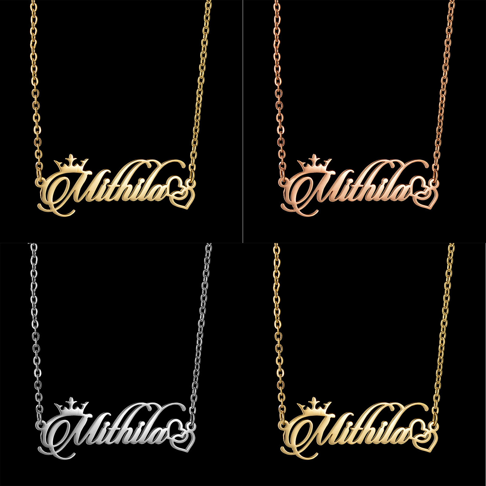Picture of 304 Stainless Steel Customized Name Necklace Personalized Letter Charm Pendant Crown Multicolor 45cm(17.7") long