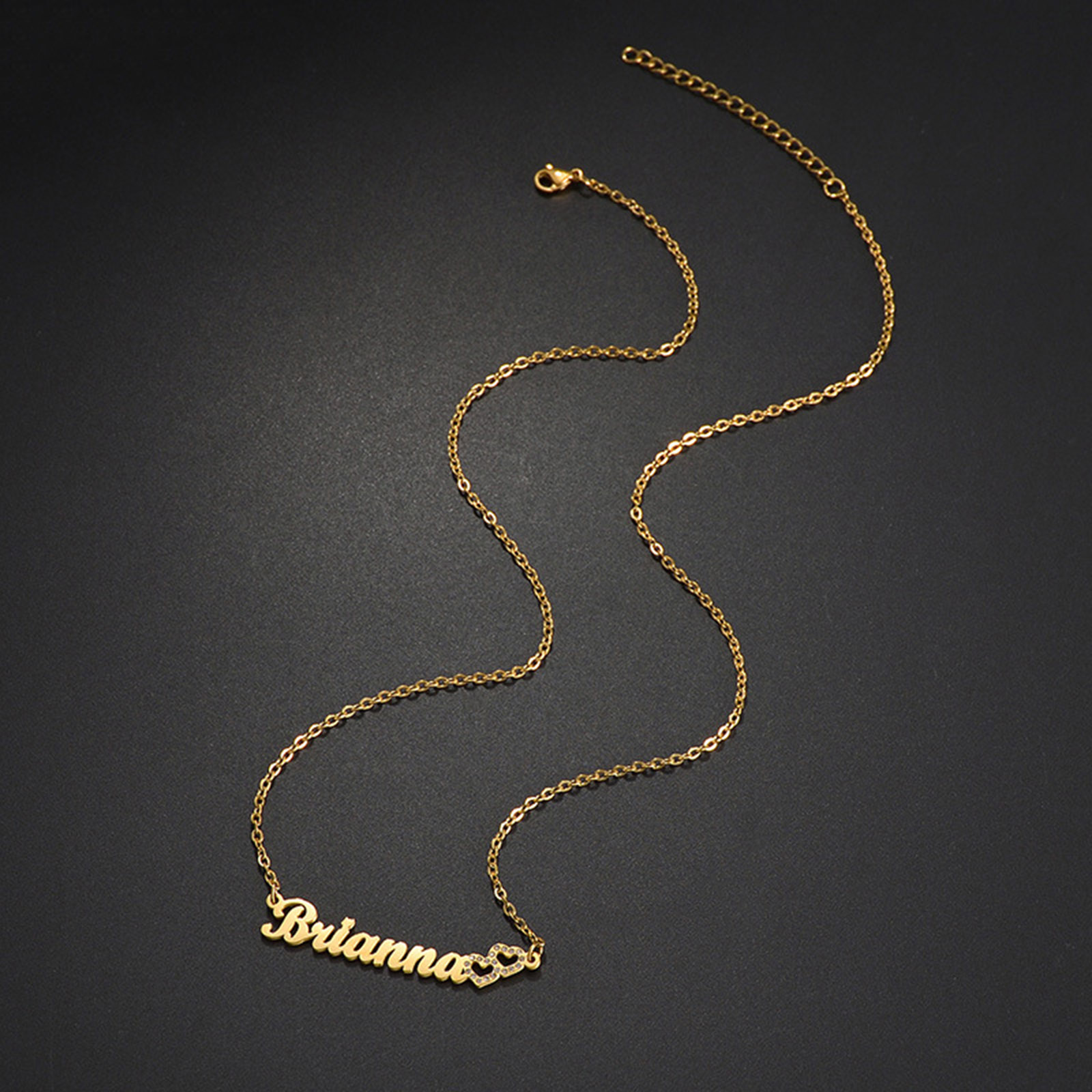 Bild von 1 Strang 304 Edelstahl Personalisierte Namenskette Personalisierter Buchstaben-Charm-Anhänger Herz Bunt 45cm lang